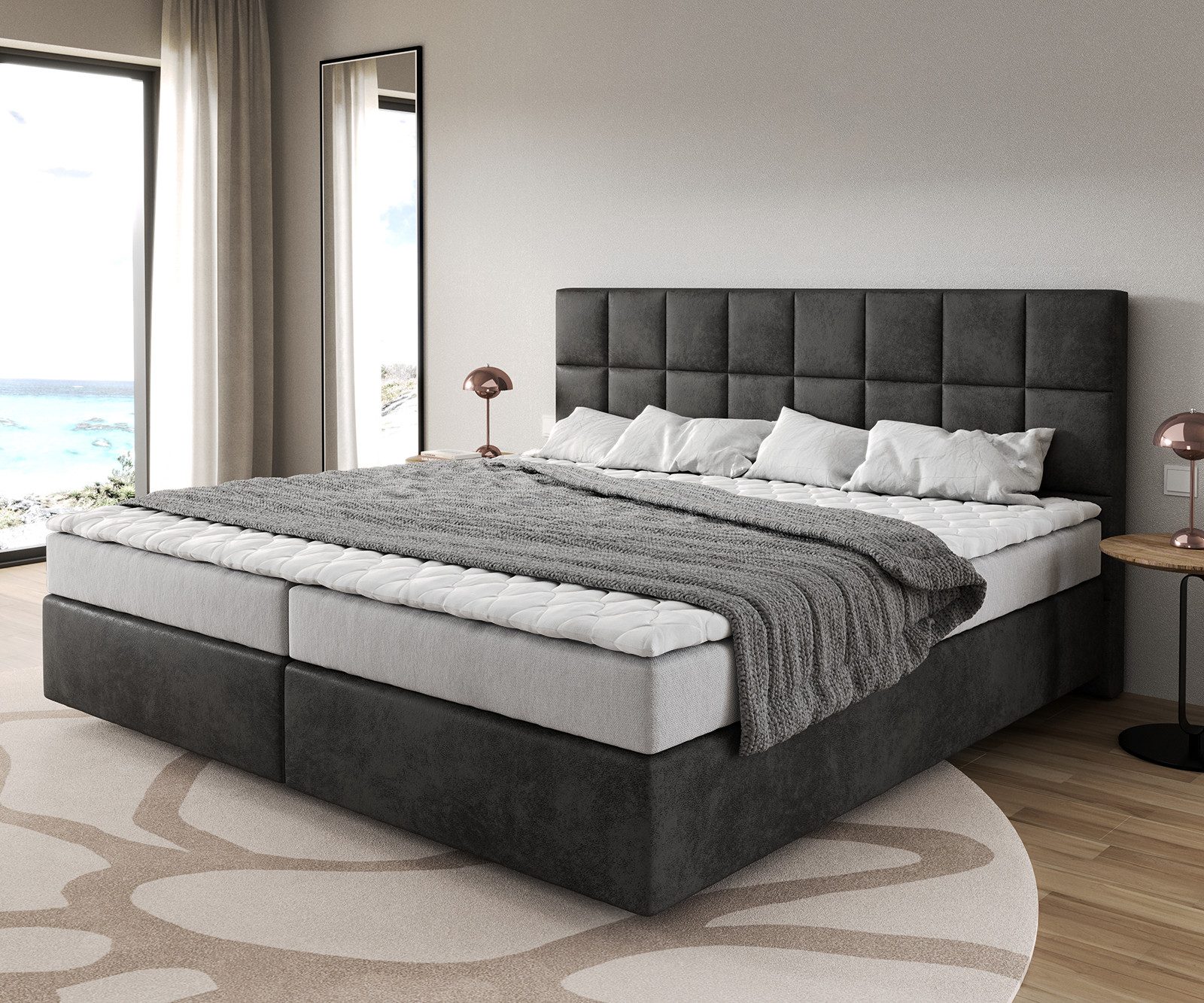 DELIFE Boxspringbett Dream-Fine, Mikrofaser, Anthrazit Vintage