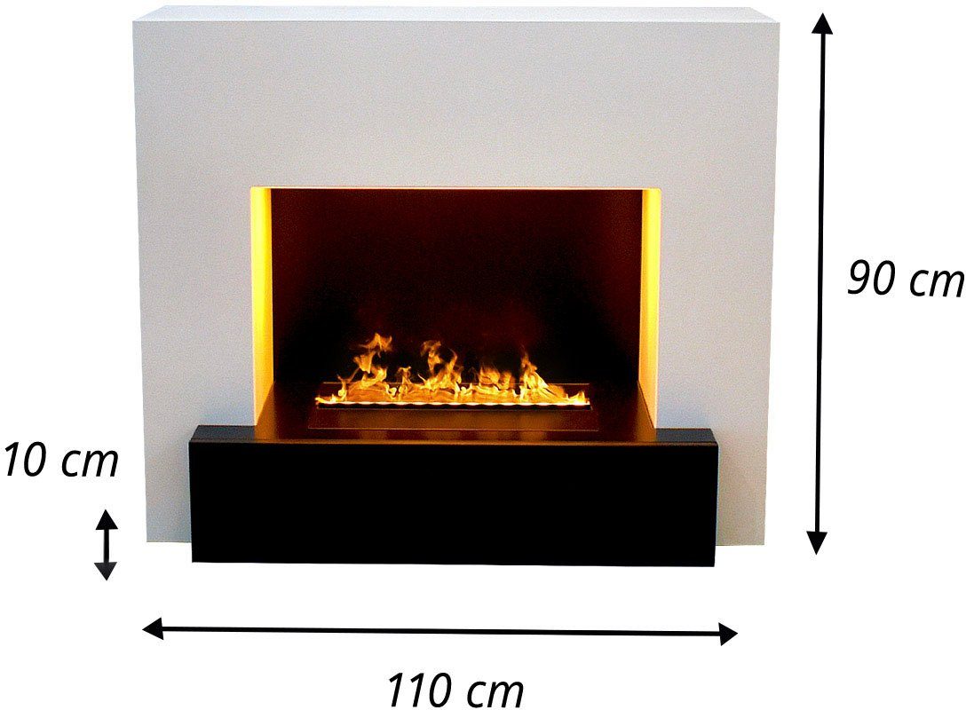 Knistereffekt Feuer Wasserdampfkamin integriertem mit FIRE Dekokamin 500, GLOW OMC mit Weiß Hauptmann 3D