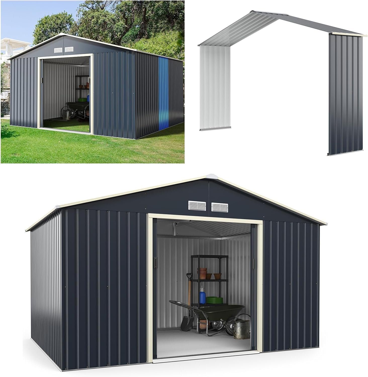 COSTWAY Gerätehaus, BxT: 340x319 cm, (1 St), abschließbar, mit 4 Luftschlitzen & Schiebetür