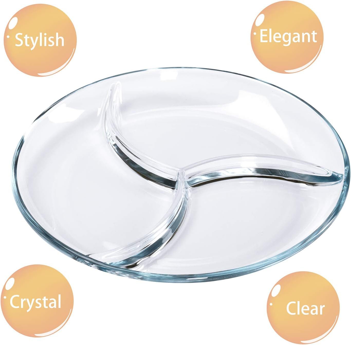 FELIXLEO Dessertteller Servierteller Glasteller Snackteller mit Fächern D25cm 2er Set