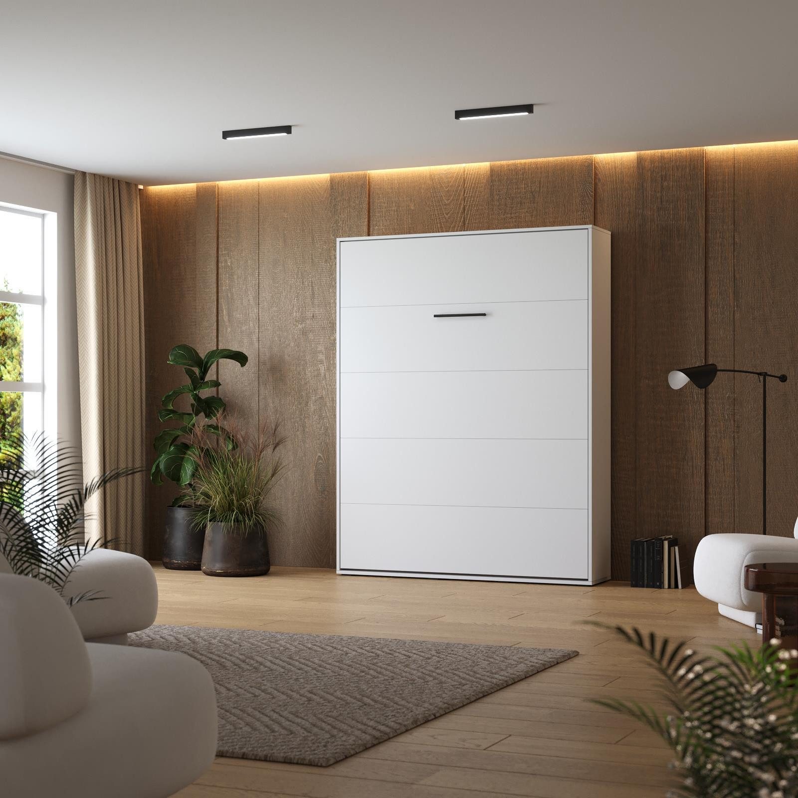 SMARTBett Schrankbett Schrankbett M1 160x200 Vertikal Weiss/Weiss mit Polsterrahmen (Schrankbett, 14-St., Schrankbett)