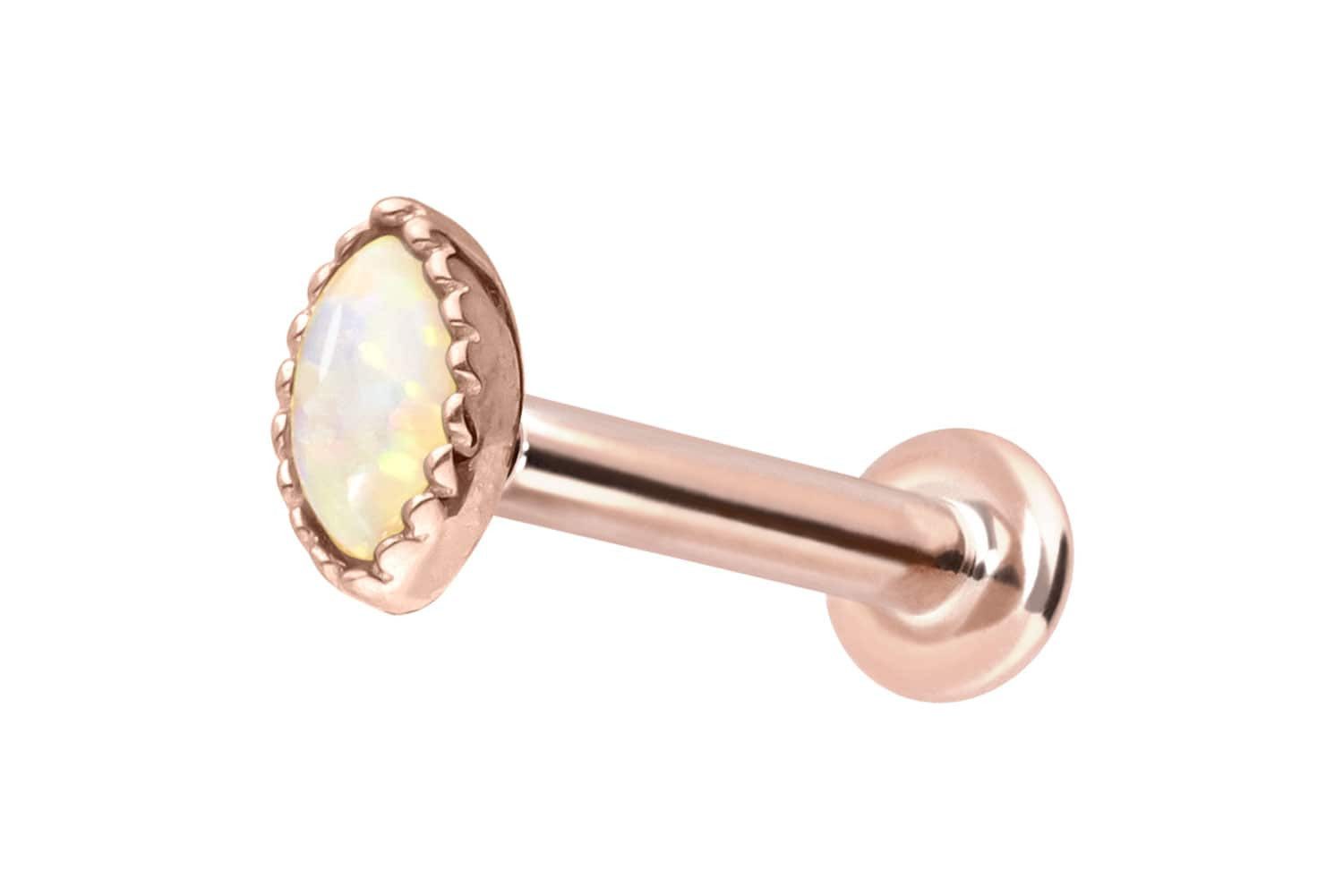 PIERCINGLINE Piercing-Set 14 Karat Gold Labret mit Push Fit OVALER SYNTHETISCHER OPAL (Labrets, 1-tlg)