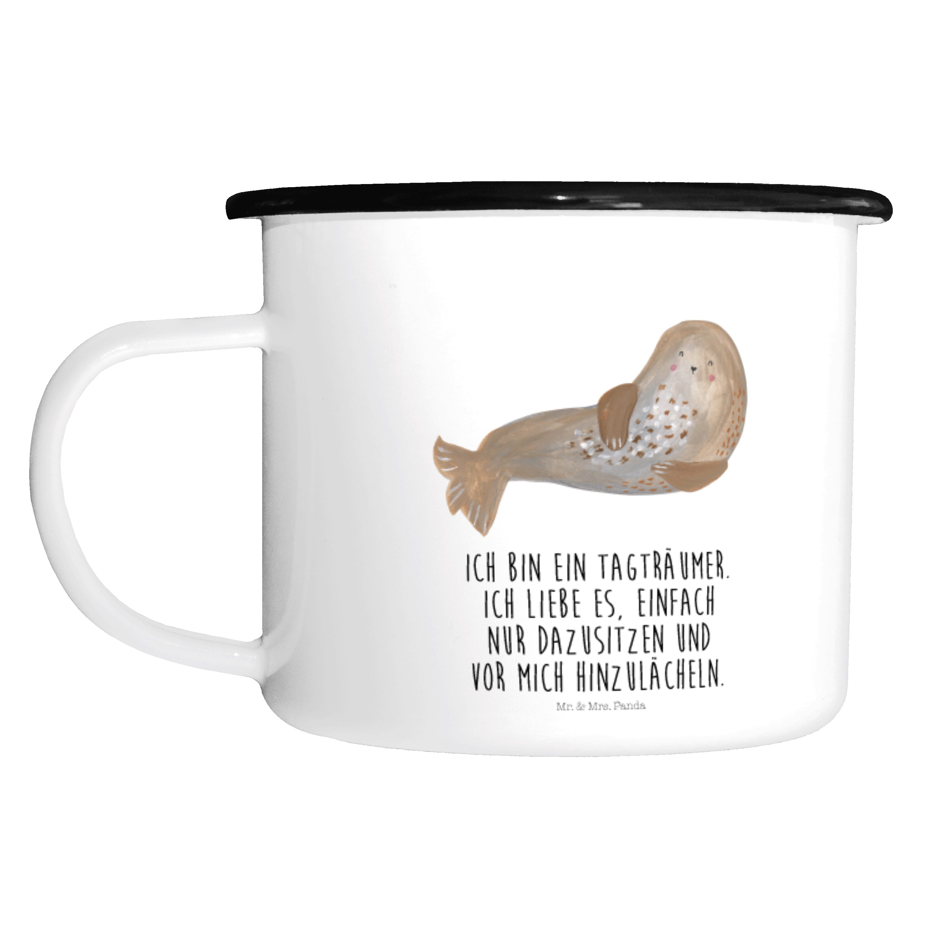 Geschenk, (1 & Kaffeebecher, Panda Outdoor Tasse, lachend St) Weiß Mrs. Robbe Dekobecher - Robben, - Mr.