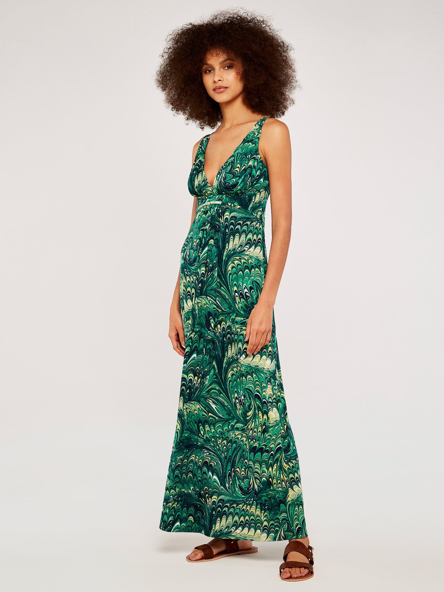 Apricot Maxikleid Marmoriertes Maxikleid mit Taillenband – Bild 3 von 4