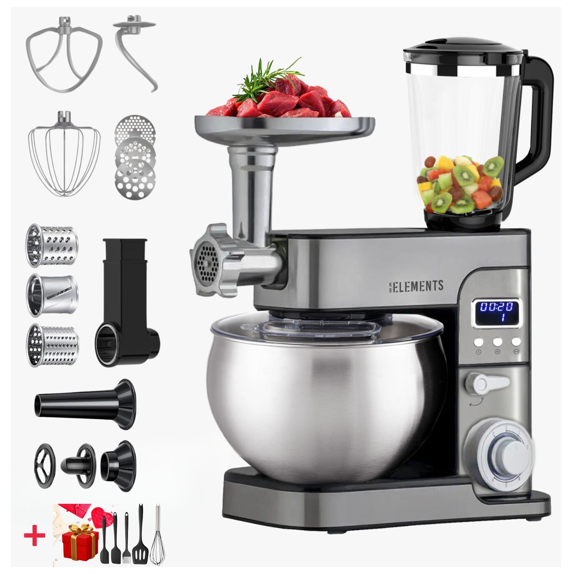 KB Elements Küchenmaschine, 2500,00 W, 7,00 l Schüssel, Fleischwolf, Teigmaschine, Crusher, Stand Mixer, Durchlaufschnitzler