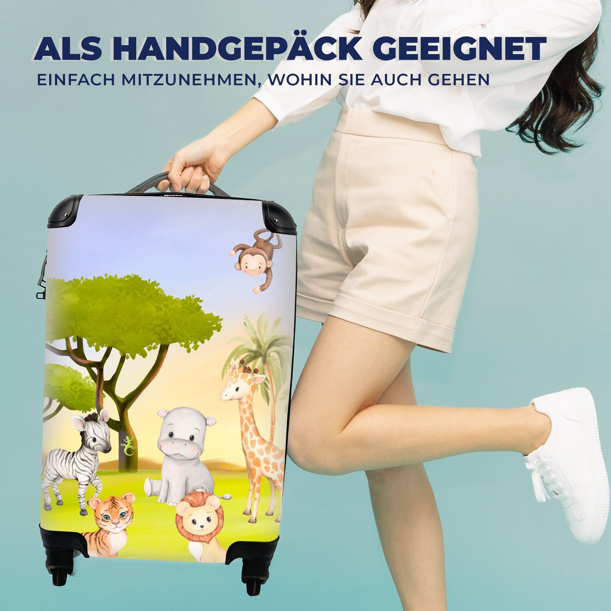 mit rollen, Reisetasche Reisekoffer Dschungel Tiere MuchoWow Rollen, Kinder, - 4 für Handgepäck Ferien, Handgepäckkoffer - Trolley,