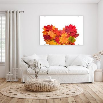 Primedeco Glasbild Wandbild Herz aus Herbstblätter mit Aufhängung, Blumen