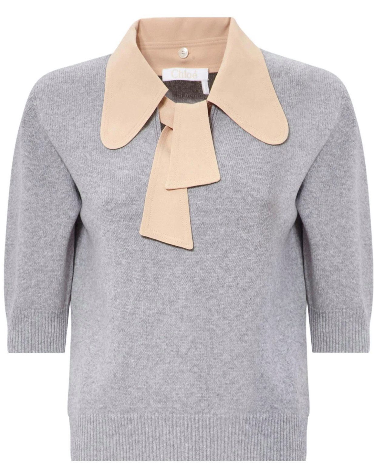 Chloé Strickpullover Damenpullover Pulli mit Schleifenkragen Abnehmbarer Schleifenkragen mit Knopfverschluss