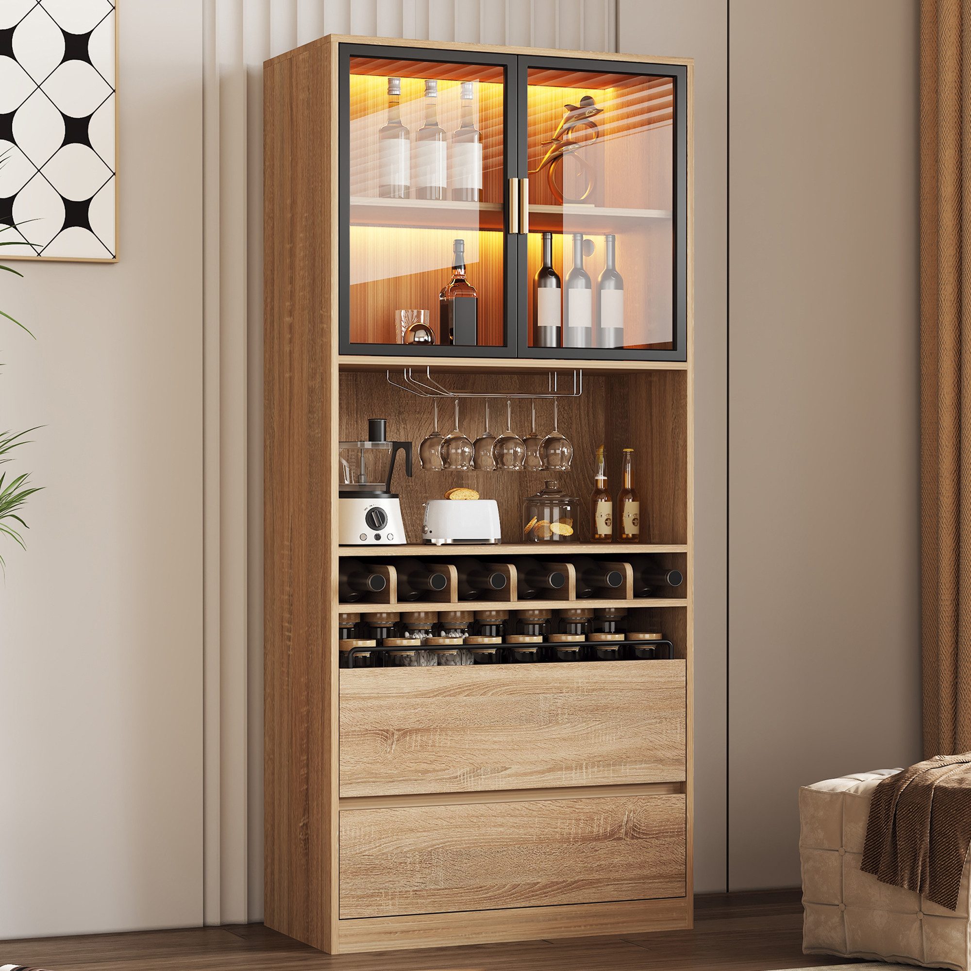 Odikalo Küchenbuffet Küchenschrank Weinregal Spirituosenschrank Vitrinensch günstig online kaufen