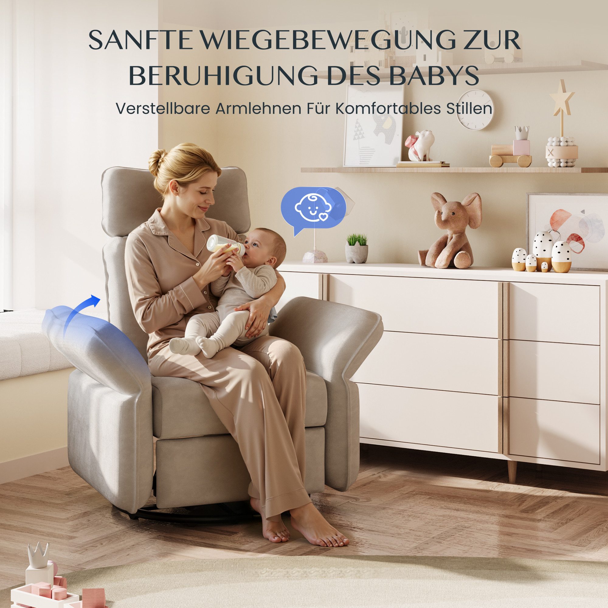 FLEXISPOT Loungesessel Cradle, Relaxsessel, Liegesessel, Schaukelstuhl mit Seitentaschen (mit 3D-Kopfstütze, 180-225° verstellbaren Armlehnen, Rocking- & 270° Drehfunktion, mit Seitentaschen), Fernsehsessel mit verstellbare Rückenlehne im Wohnzimmer