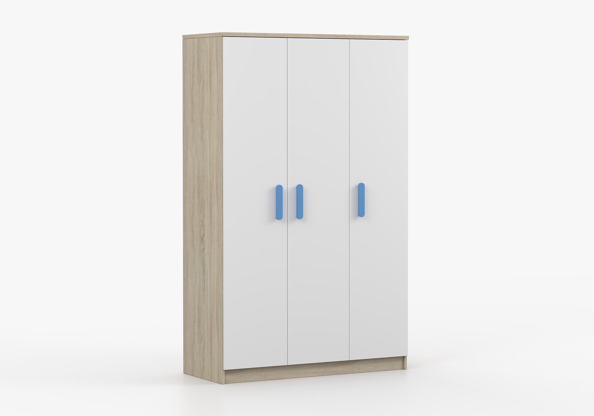 imoebel24 Drehtürenschrank JONAS III 19 120 cm - Sonoma / Weiss - Blau Griffe