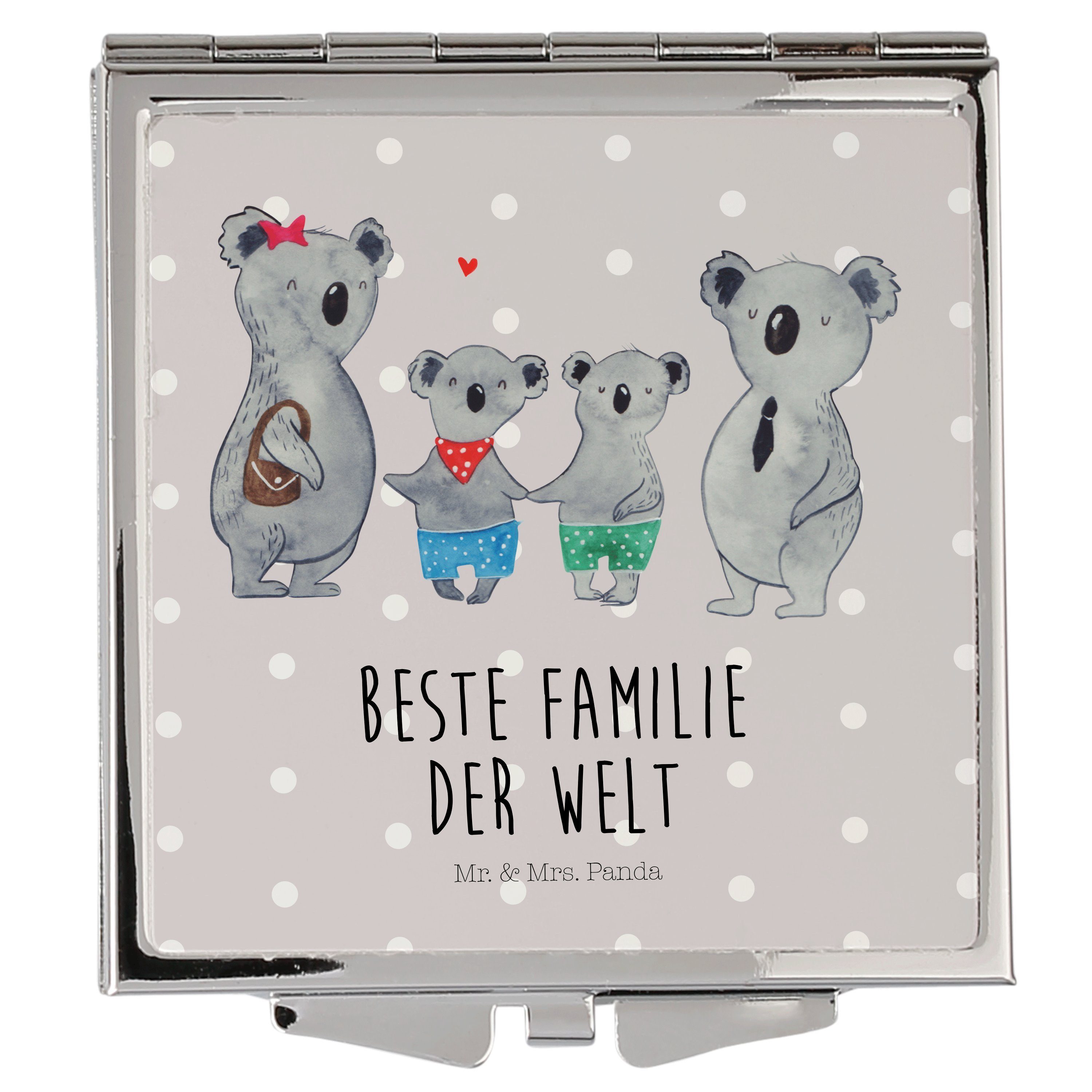 Mr. & Mrs. Panda Kosmetikspiegel Koala Familie zwei - Grau Pastell - Geschenk, Koalafamilie, Quadrat, (1-St) | Schminkspiegel