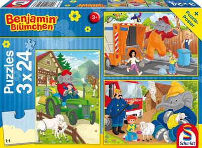Schmidt Spiele GmbH Puzzle »3 x 24 Teile Schmidt Spiele Kinder Puzzle Benjamin Blümchen In Aktion 56207«, 24 Puzzleteile