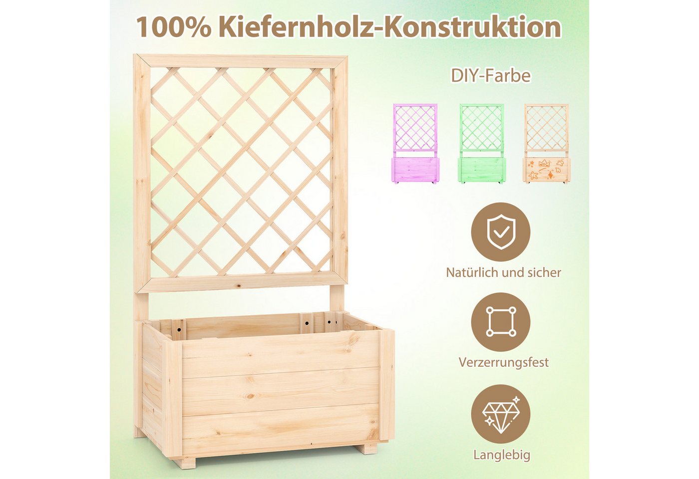 Thumbnail - KOMFOTTEU Hochbeet, Blumenkasten mit Rankgitter, aus Tannenholz