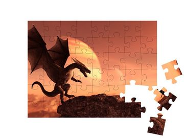 puzzleYOU Puzzle Ritter und der Drache in magischer Landschaft, 48 Puzzleteile, puzzleYOU-Kollektionen Drache, Tiere aus Fantasy & Urzeit