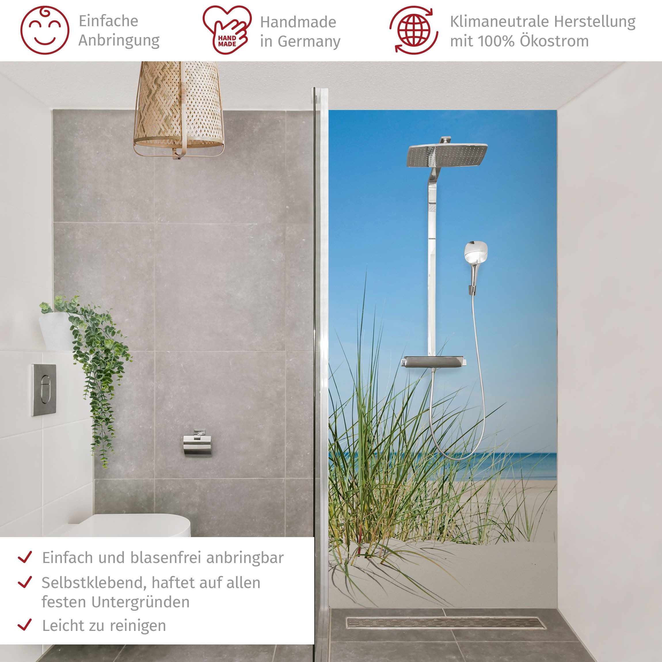 Thumbnail - Bilderdepot24 Badrückwand Strand blau Duschrückwand ohne Bohren Dusche Natur Meere, (1-tlg., Hart-Folie Smart matt 0,35 ...