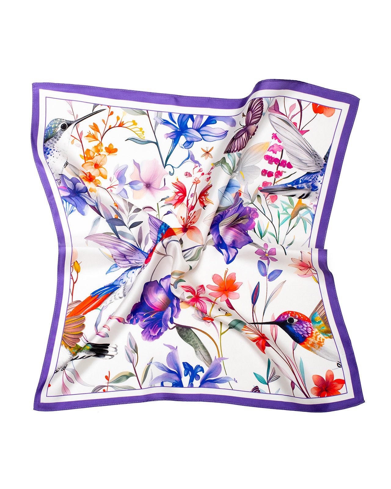 Seidentuch Seidentuch Twillseide quadratisch 53x53, Kolibri weiß lila