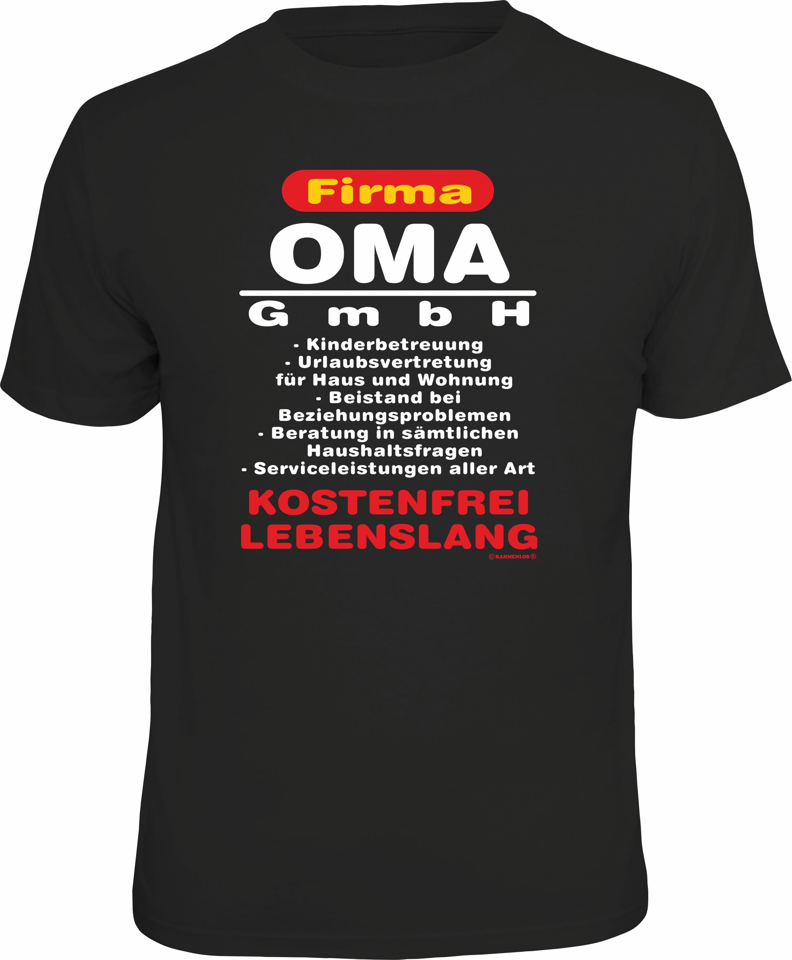 RAHMENLOS® T-Shirt für Großmütter: Firma Oma günstig online kaufen