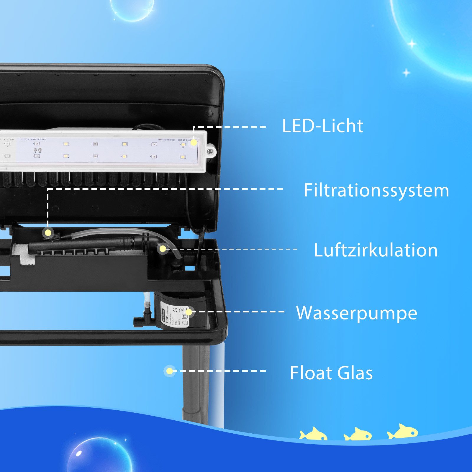 nobleza Aquarien-Set Mini Aquarium Komplettset Aquarien-Set 7L L23*W16*H27.5cm