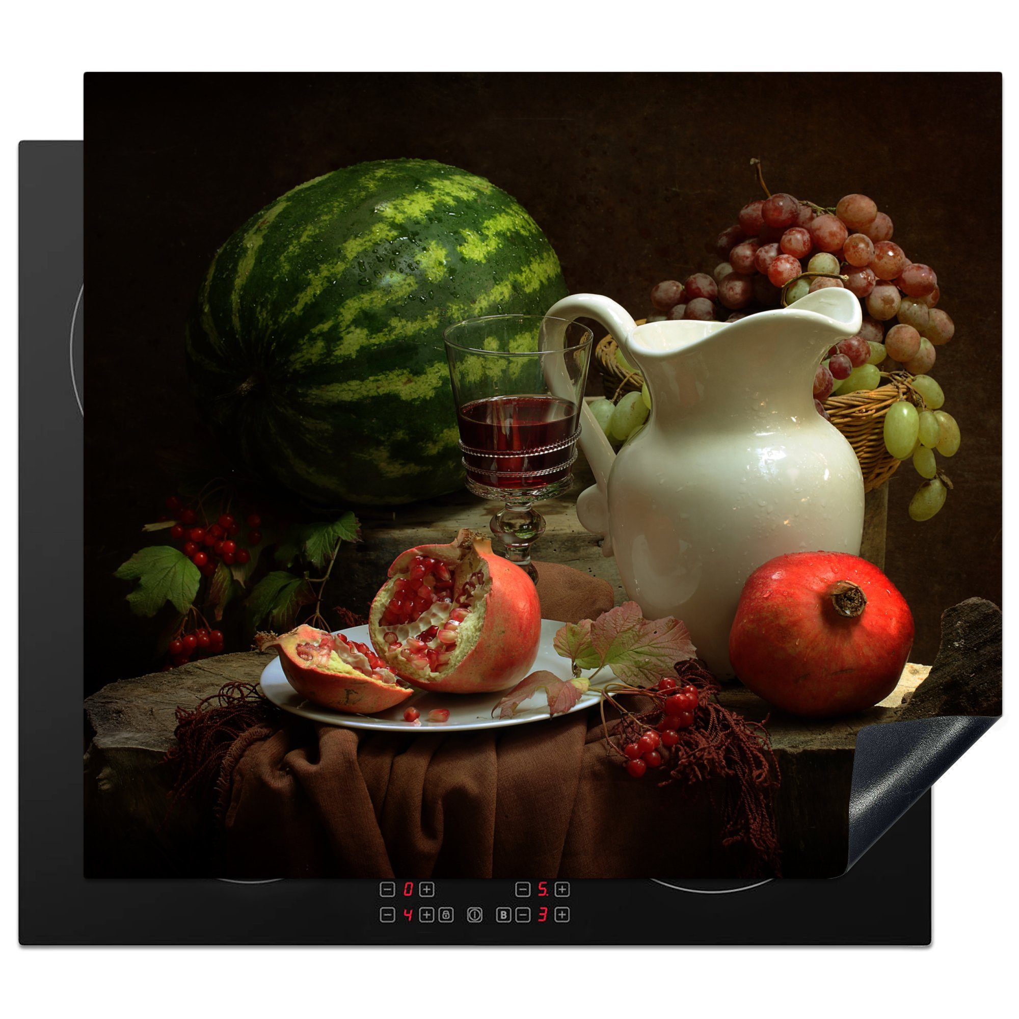 MuchoWow Herdblende-/Abdeckplatte Stilleben - Melone - Obst, Vinyl, (1 tlg), 59x52 cm, Ceranfeldabdeckung für die küche, Induktionsmatte