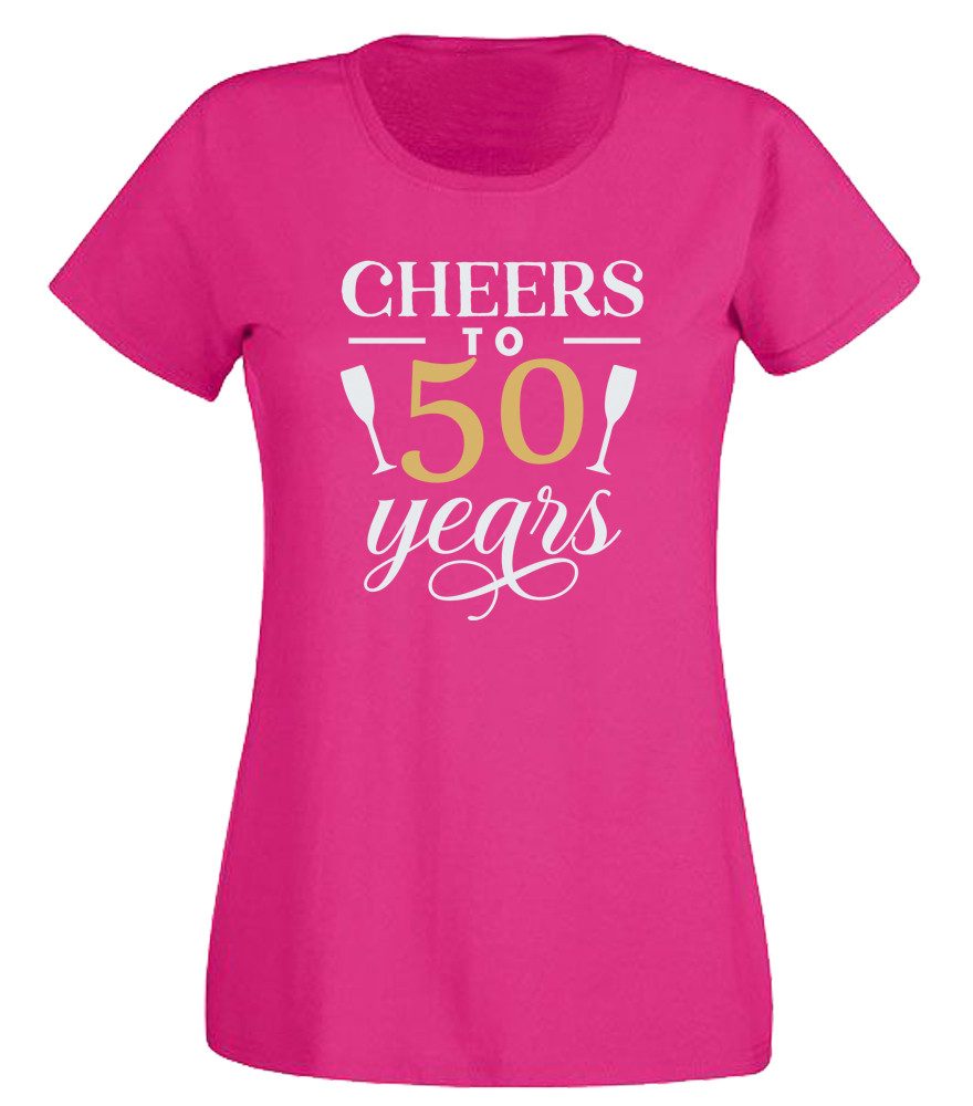 G-graphics T-Shirt Cheers to -50- years Slim-fit Damen T-Shirt mit Motiv zum Geburtstag
