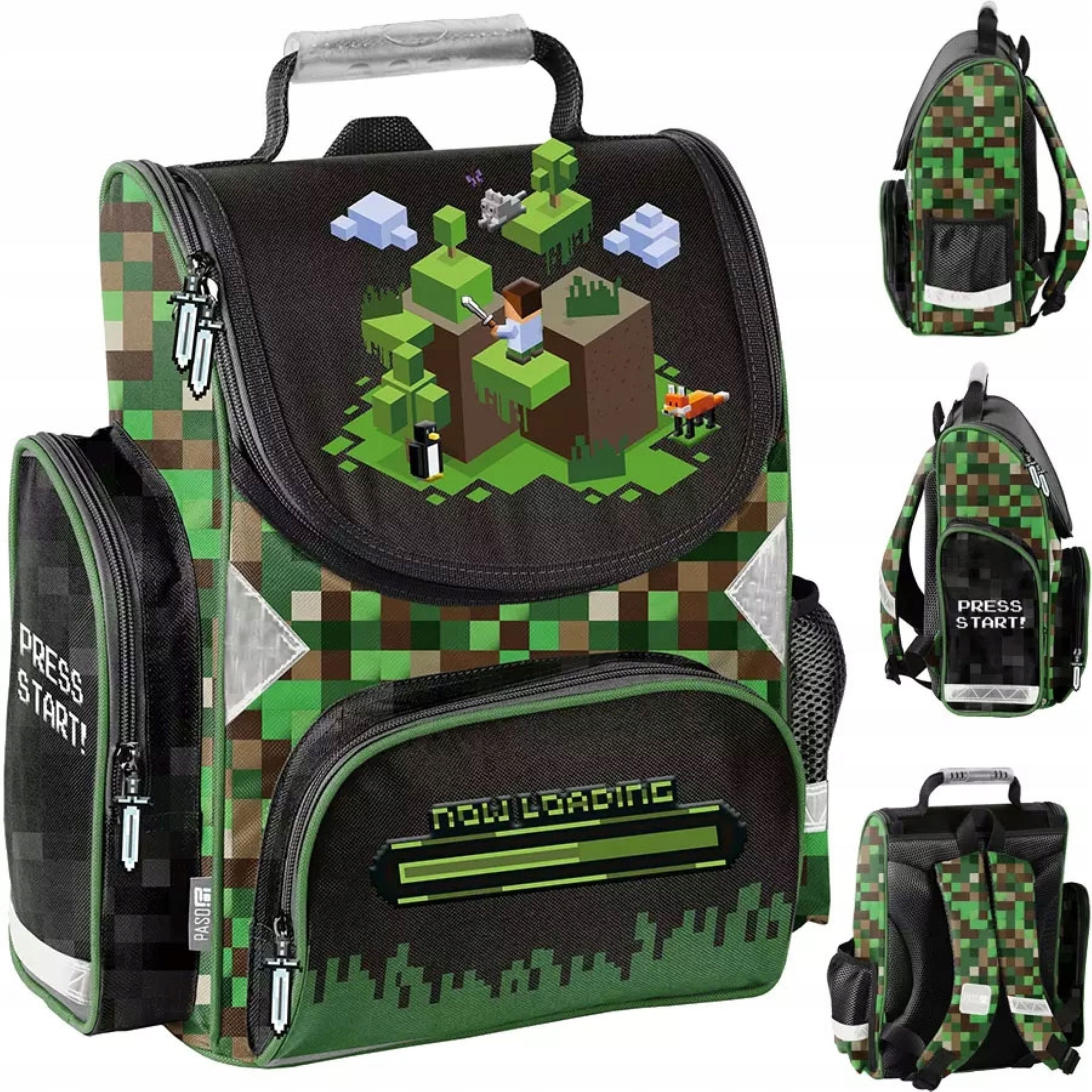 PASO Schulranzen Schulranzen Jungen 1. Klasse Pixel Green – Ergonomisch & Robust