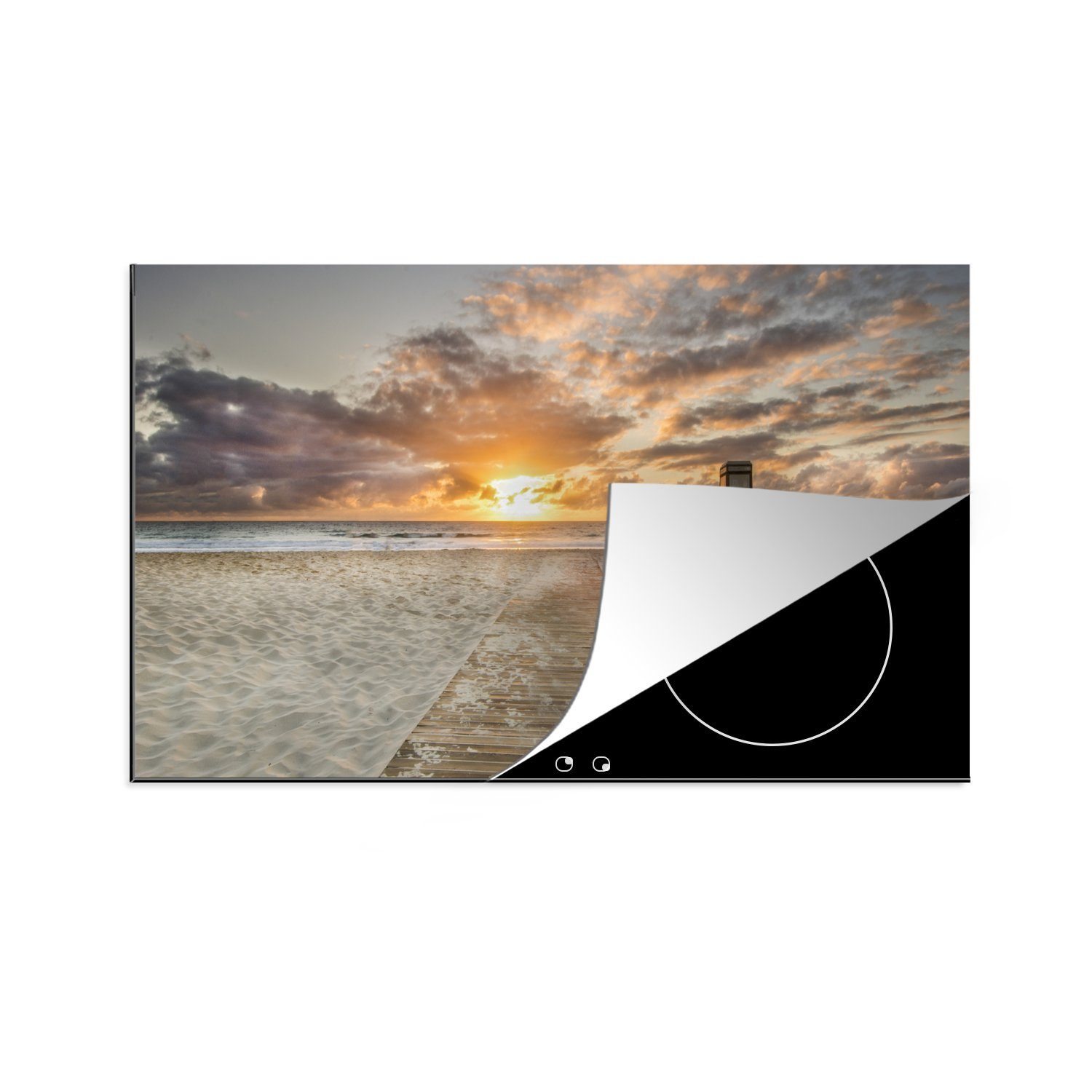 zum am für tlg), Strand Weg küche von 83x51 Herdblende-/Abdeckplatte Arbeitsplatte cm, MuchoWow Der Vinyl, (1 Sonnenuntergang Fuerteventura, Ceranfeldabdeckung,