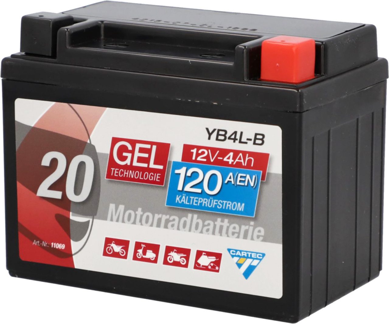 CARTEC Cartec Gel Motorradbatterie YB4L-B 4Ah 120A Batterie