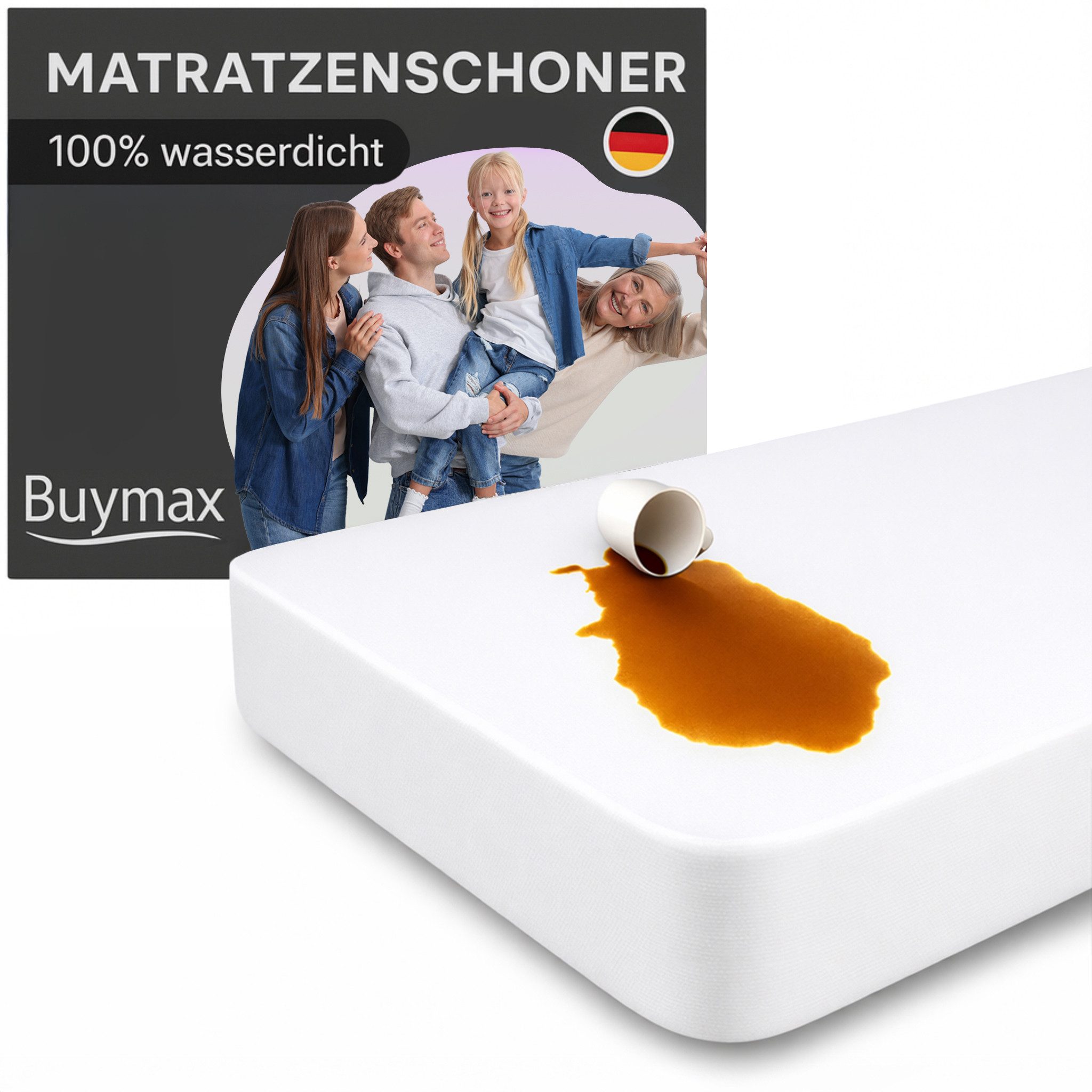 Matratzenschutzbezug Buymax, Wasserdicht Matratzenschoner mit Rundumbezug bis 60° Waschbar