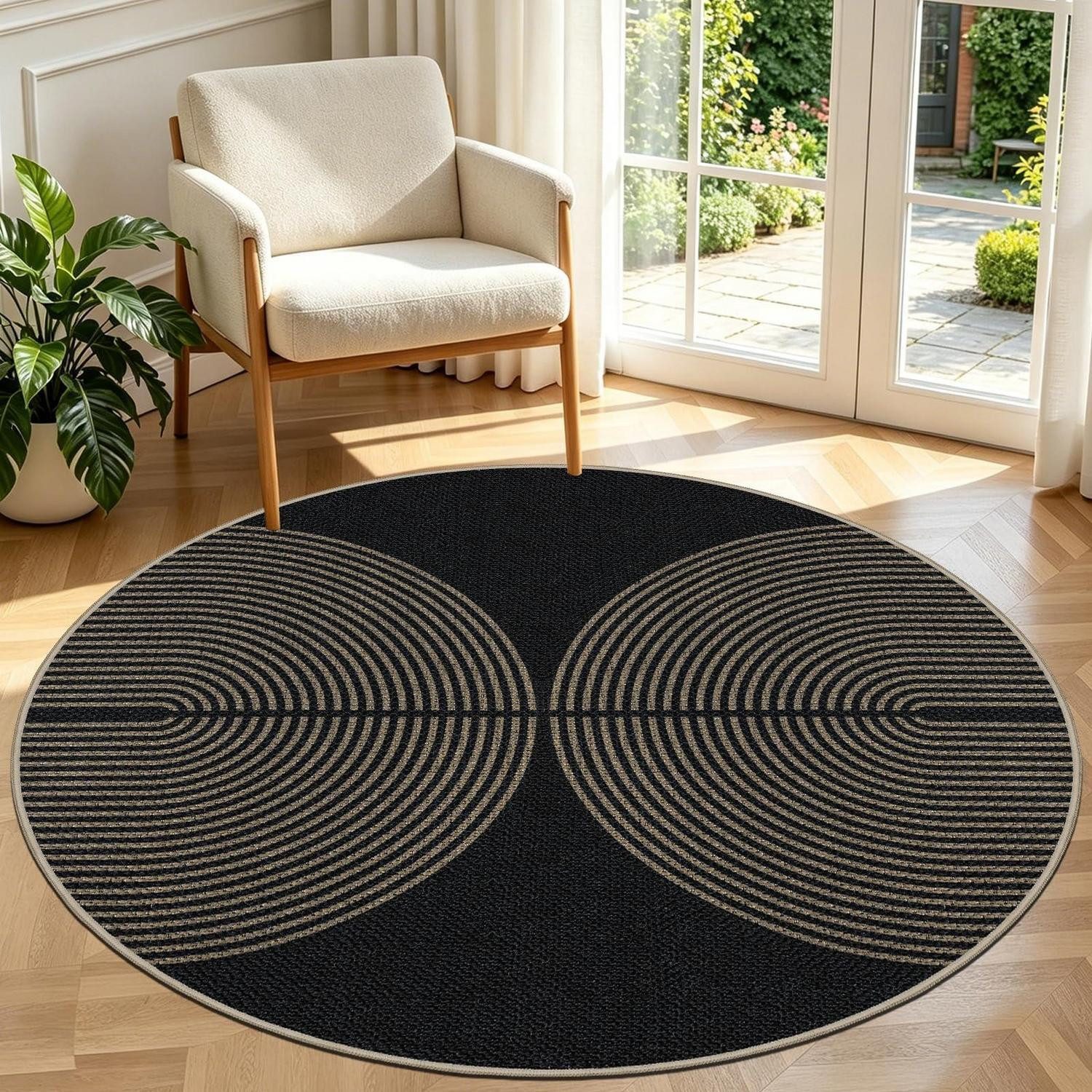 LuxusKollektion Outdoorteppich Runder Teppich Jute 120cm Schwarz/Natur, rund, Höhe: 10 mm