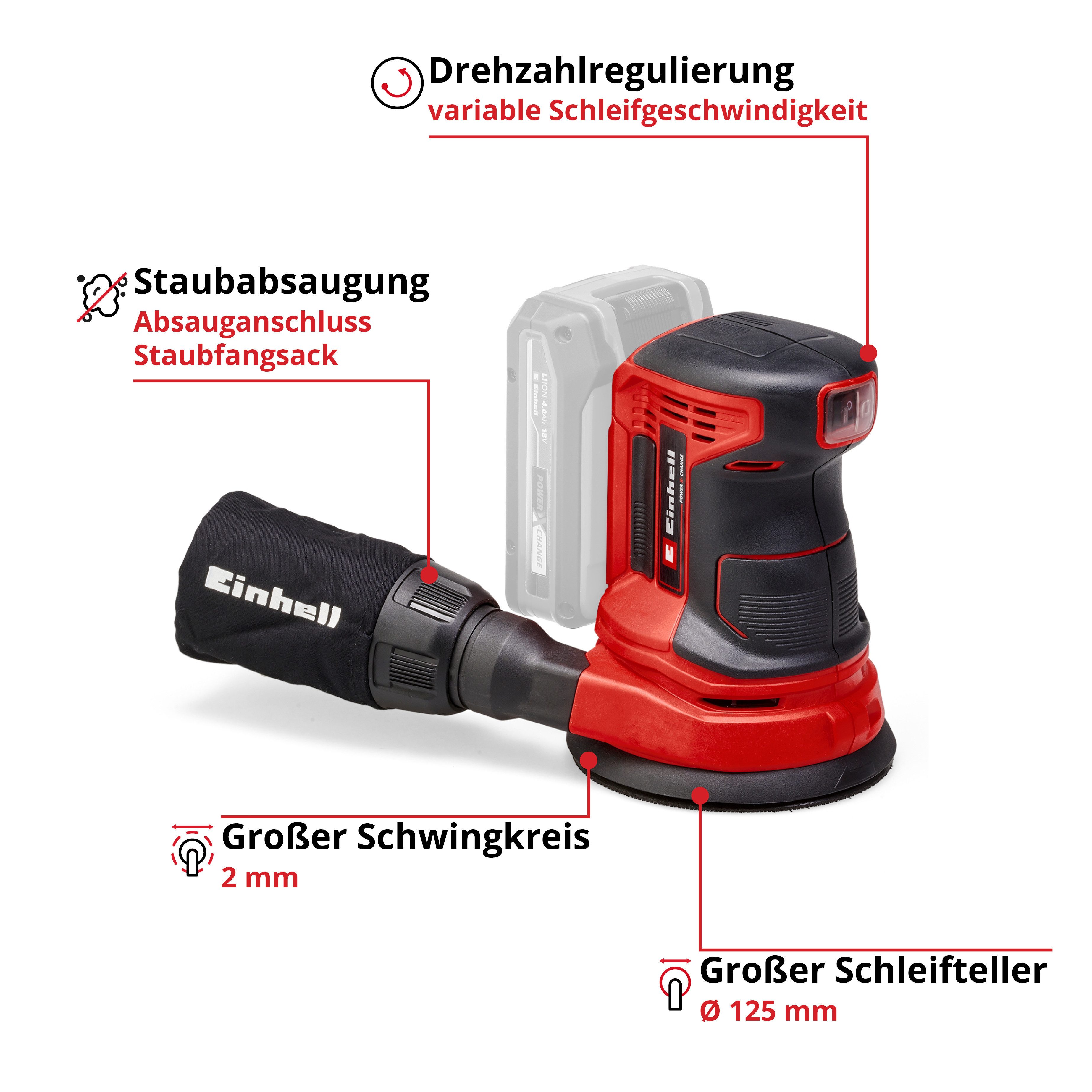 Einhell Exzenterschleifer TE-RS 18 Li - Solo, Power X-Change, ohne Akku und Ladegerät