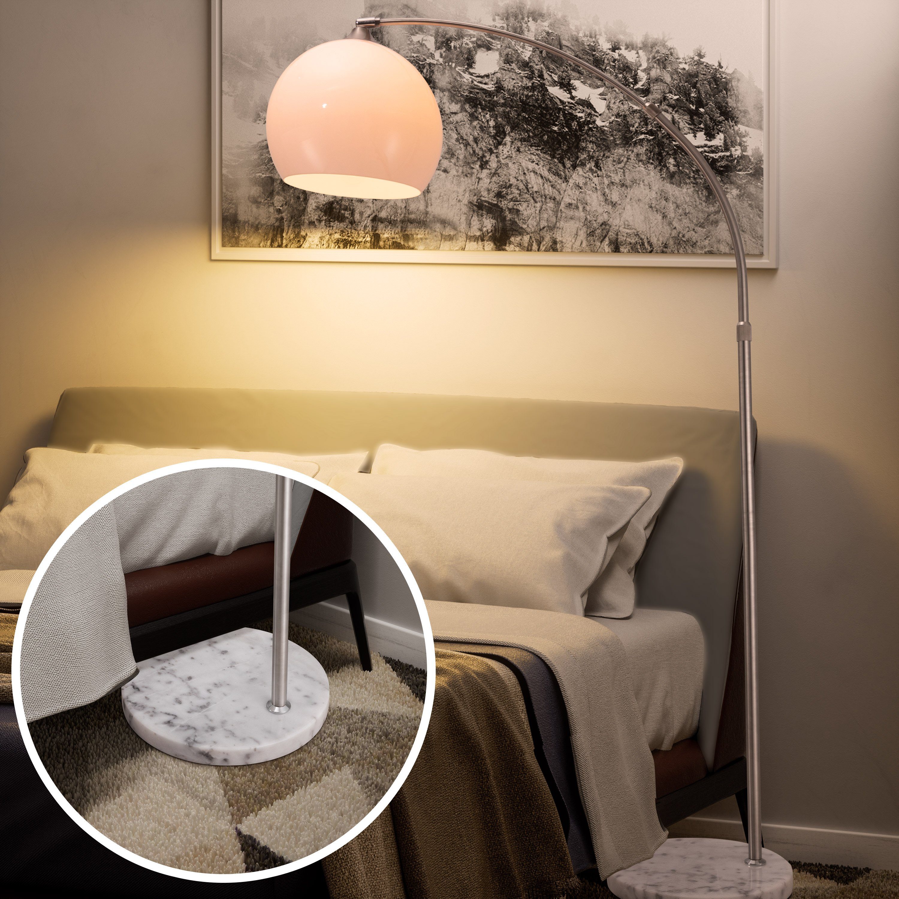 monzana Bogenlampe, Lampe, ohne E27 190-210 Wohnzimmer Höhenverstellbar Schwenkbar Leuchtmittel, Marmorfuß cm
