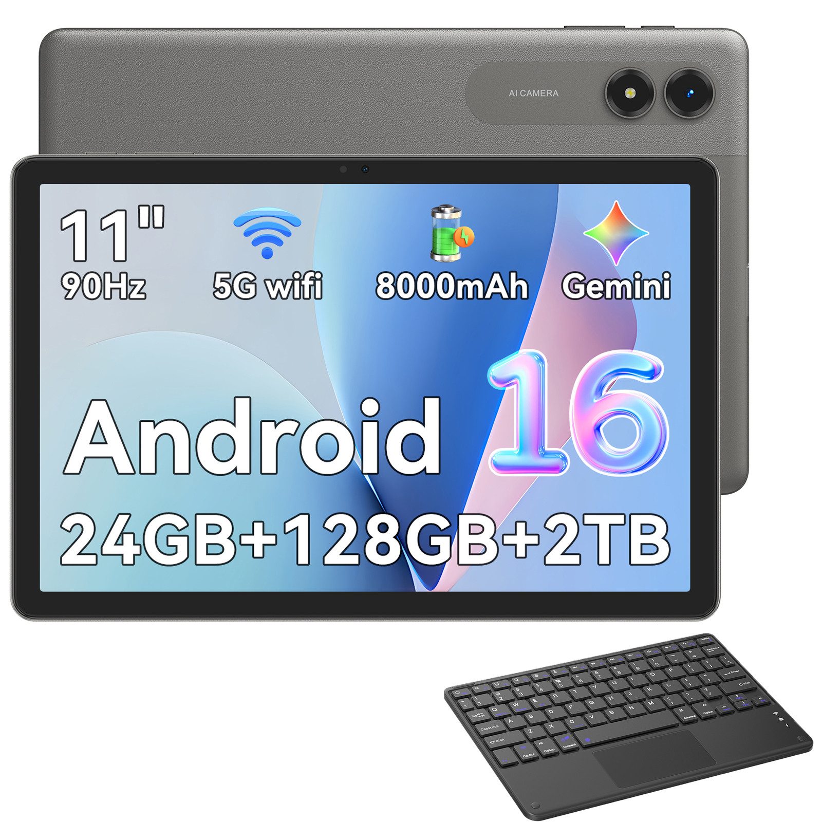 VekfulPC 11" Tab50 tablet mit hülle Android 16 128 GB 8000 mAh Akku Tablet (11", 128 GB, Android 16, Gemini Al Magic, 8000 mAh, 5G WiFi, 90Hz)