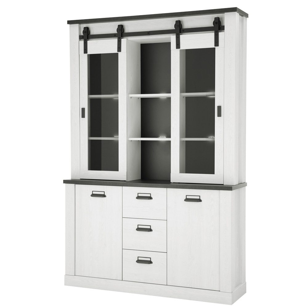 Lomadox Buffet SHELTON-61 Pinie weiß Nb. mit anthrazit 133/201/38 cm