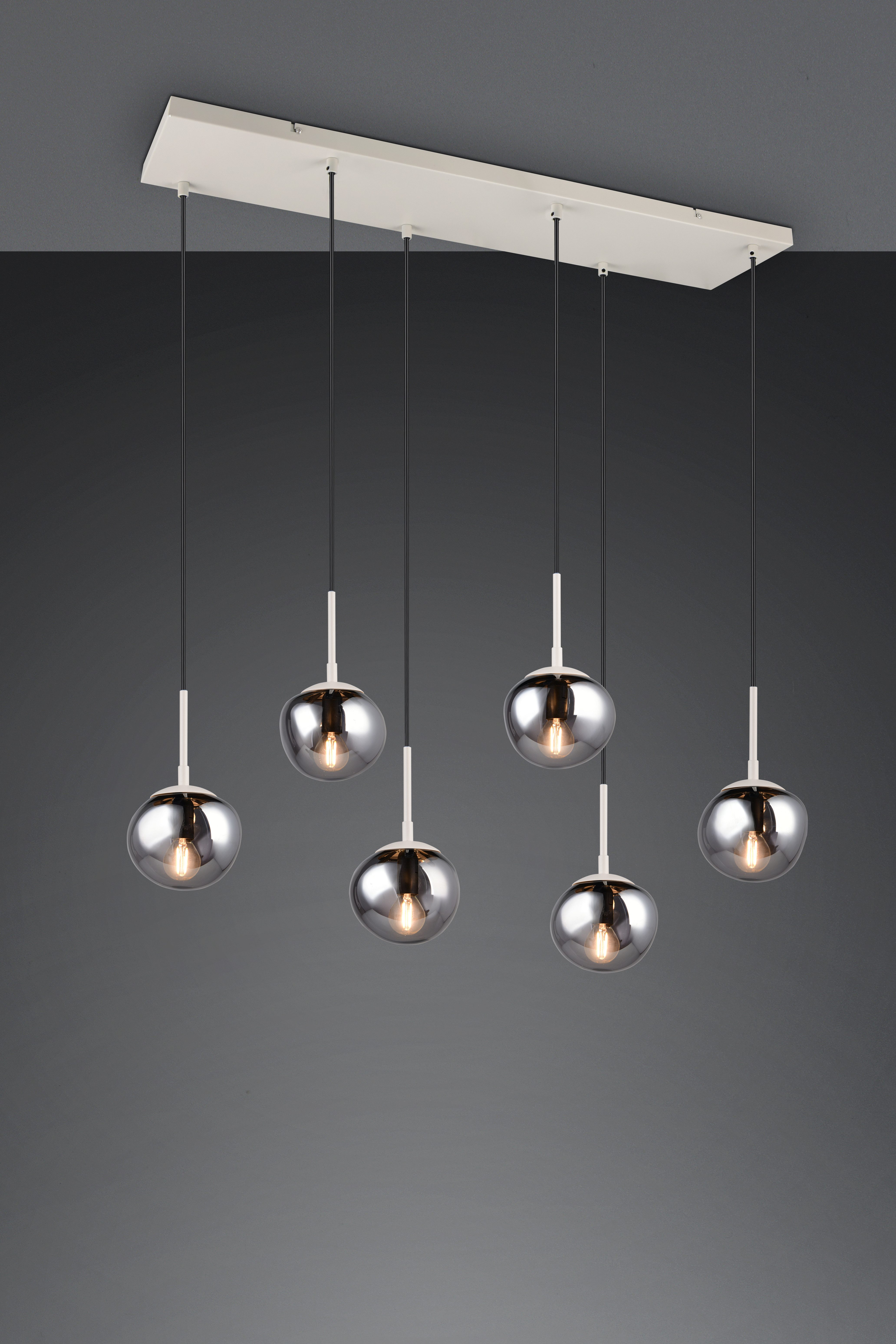 s.Oliver Pendelleuchte ANJELLA, Hängelampe beige exkl. E14, warm grey (beige) + smoke Glas, Leuchtmittel wechselbar, warmweiß - kaltweiß, mit mundgeblasenen Glasschirmen in rauchgrau, max 10W