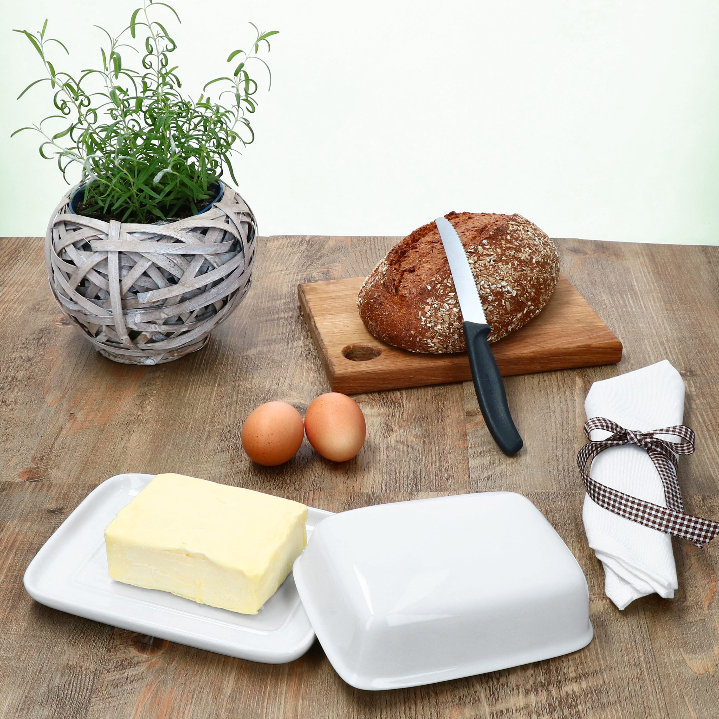 van Well Butterdose Van Well Avanti Butterdose mit Deckel weiß für 250g Butter-Schale, Porzellan