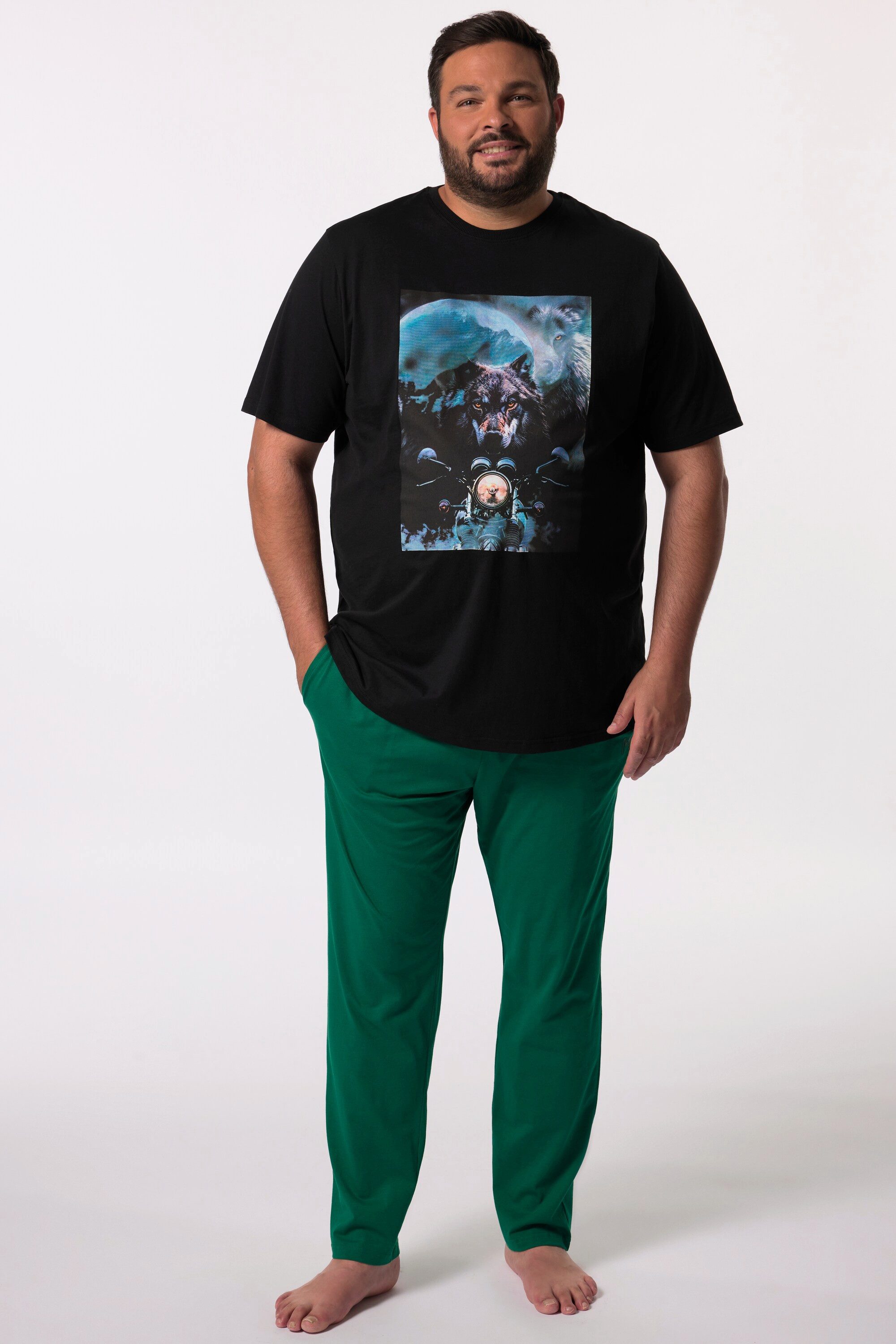 Men Plus Schlafanzug Schlafanzug Zweiteiler T-Shirt lange Hose günstig online kaufen