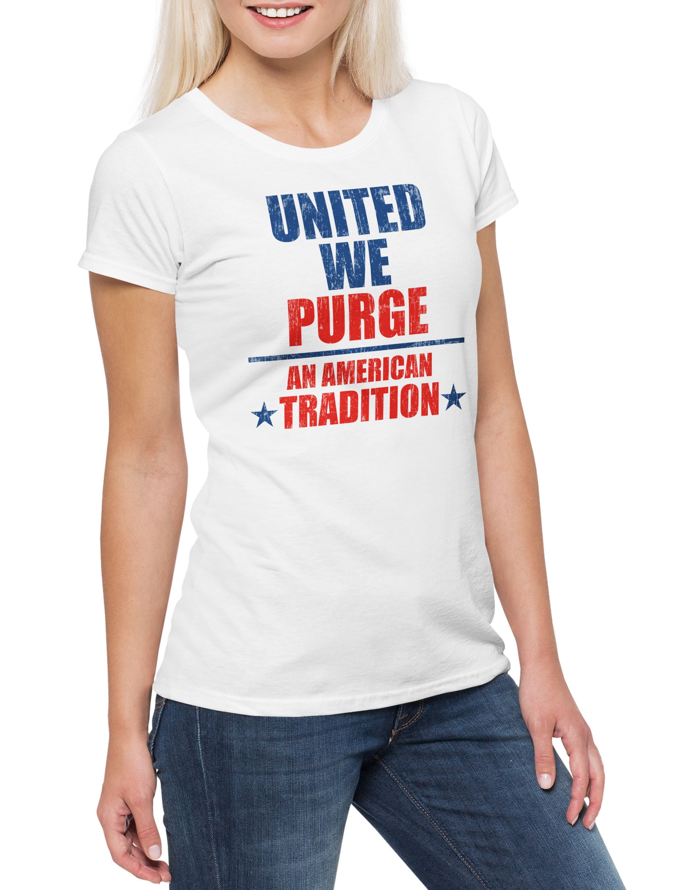 Print-Shirt An American Tradition Damen T-Shirt The Mask Maske Purge God Symbol