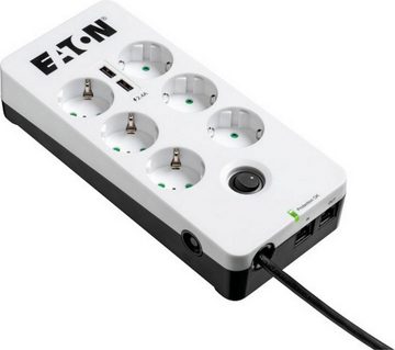 EATON Protection Box 6 Tel@ USB DIN Mehrfachsteckdose 6-fach (Ein- / Ausschalter, LED-Statusanzeige, Überspannungsschutz, Kabellänge 1,5 m)