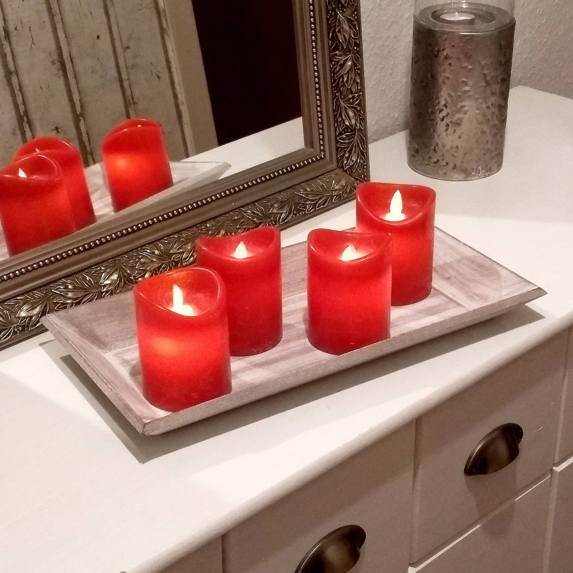 ToCi LED-Kerze 4x LED Echtwachs Kerzen Timer beweglicher Flamme, Rot, Ø7,5x günstig online kaufen