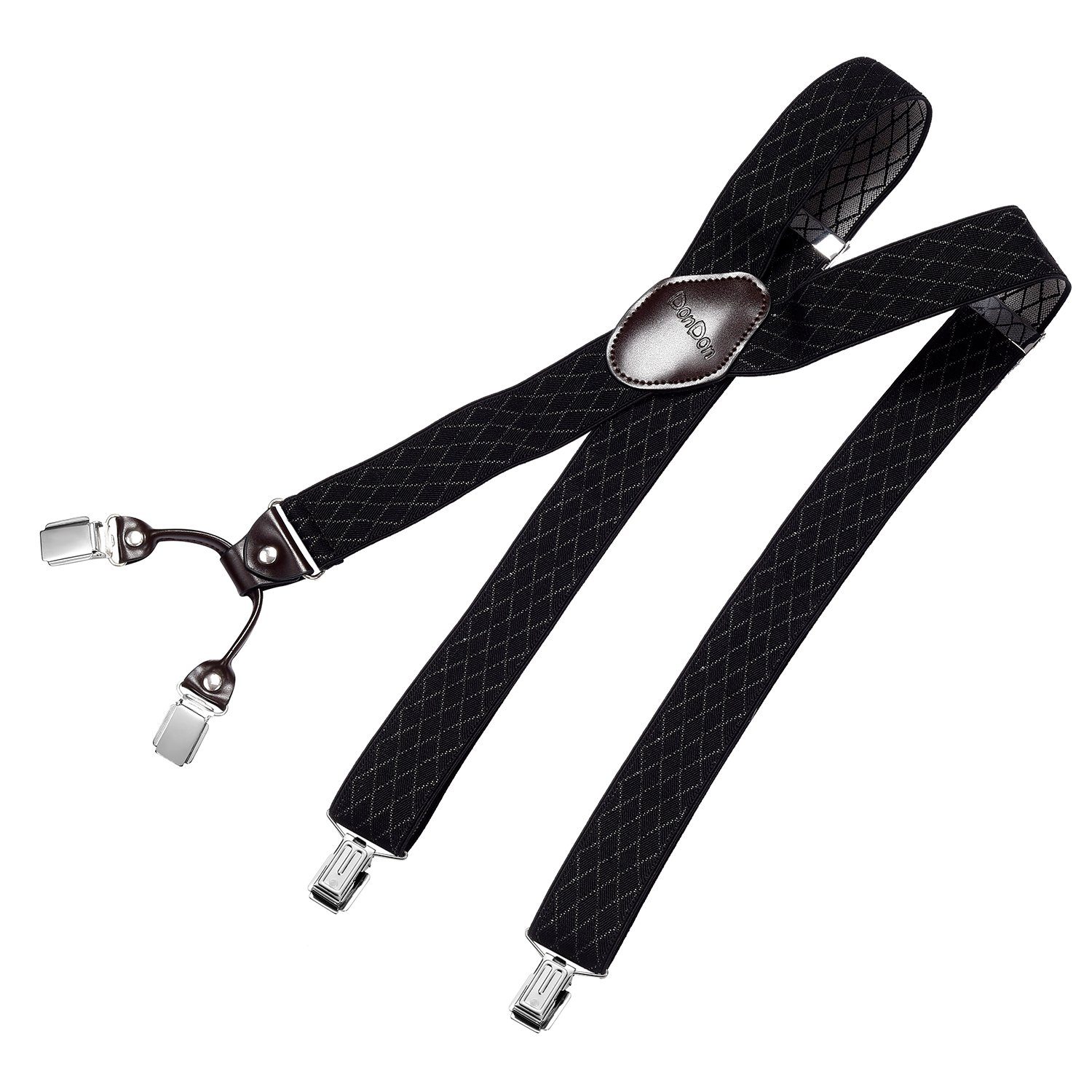 DonDon Hosenträger für Herren 3,5 cm breit 4 Clips mit braunem Leder längenverstellbar (1-St) Y-Form, verstellbar mit Clipverschluß, elastisch