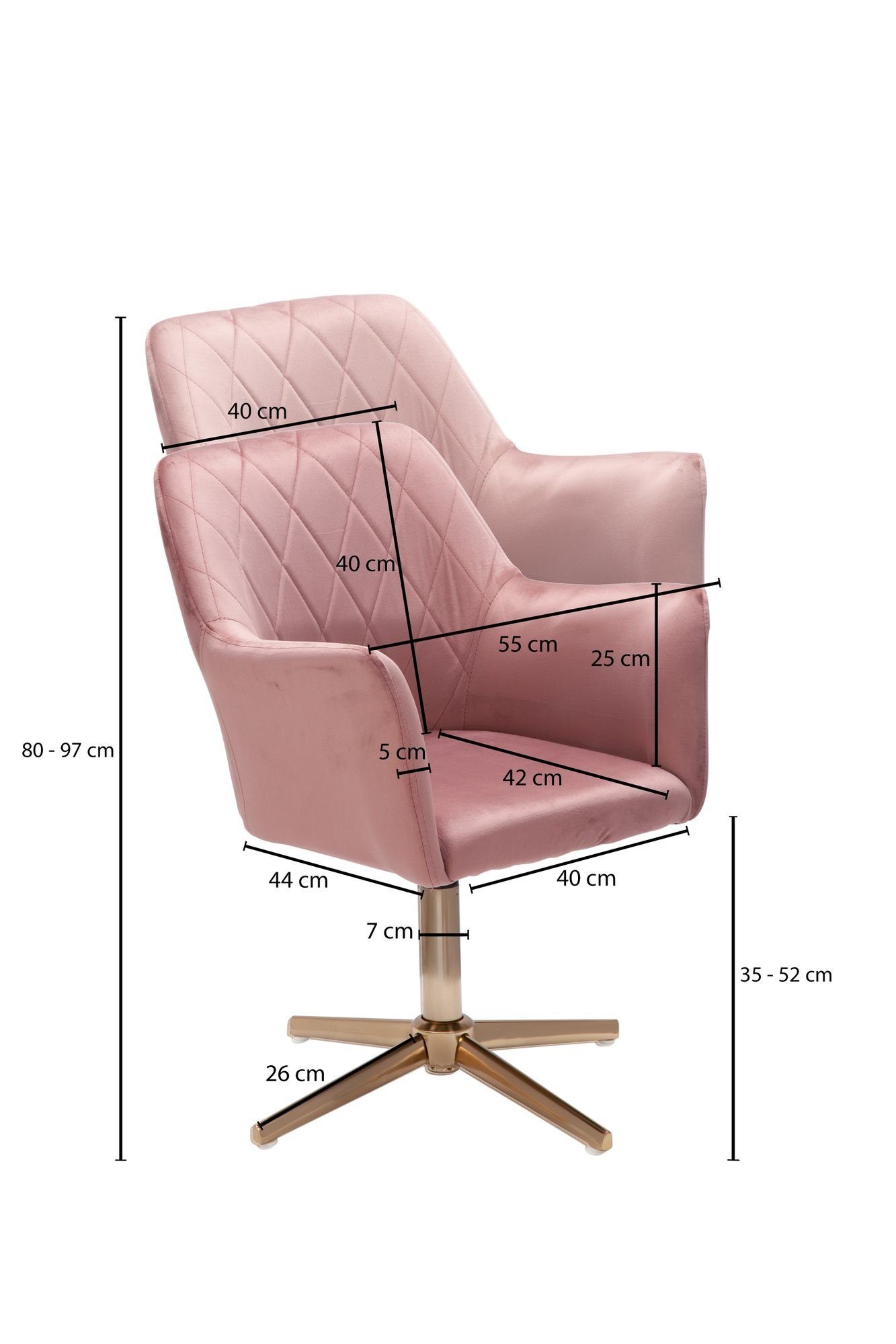 Rosa | DESIGN dein mit KADIMA Rosa Loungesessel - Homeoffice: Sessel-Drehstuhl Armlehnen, Rosa | Armlehnen für TANARO