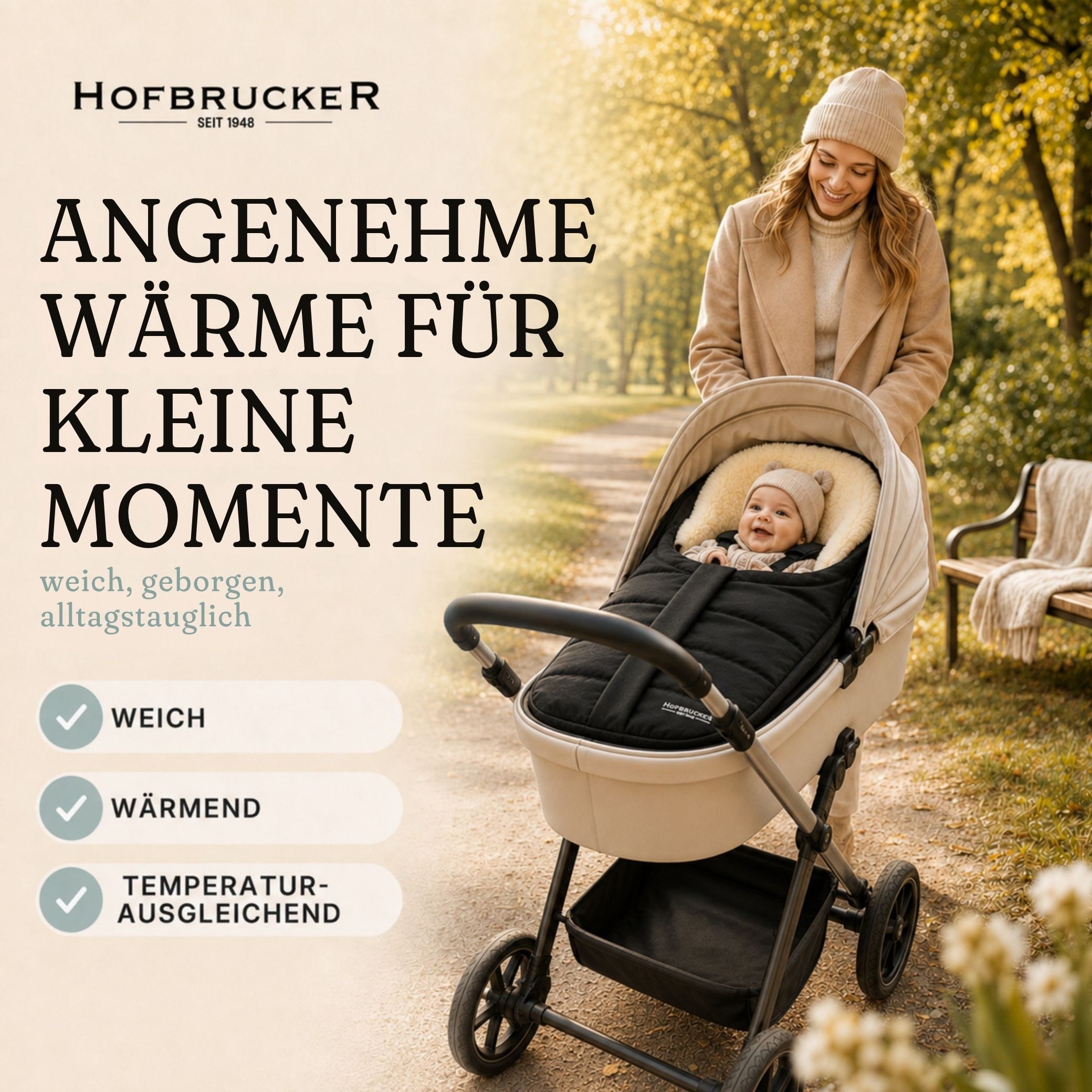 Hofbrucker seit 1948 Fußsack Lammfell-Fußsäckchen Leni für Babyschale und Kinderwagen, warmer Winterfußsack mit echtem Lammfell wind- und wasserabweisend – Bild 2 von 5