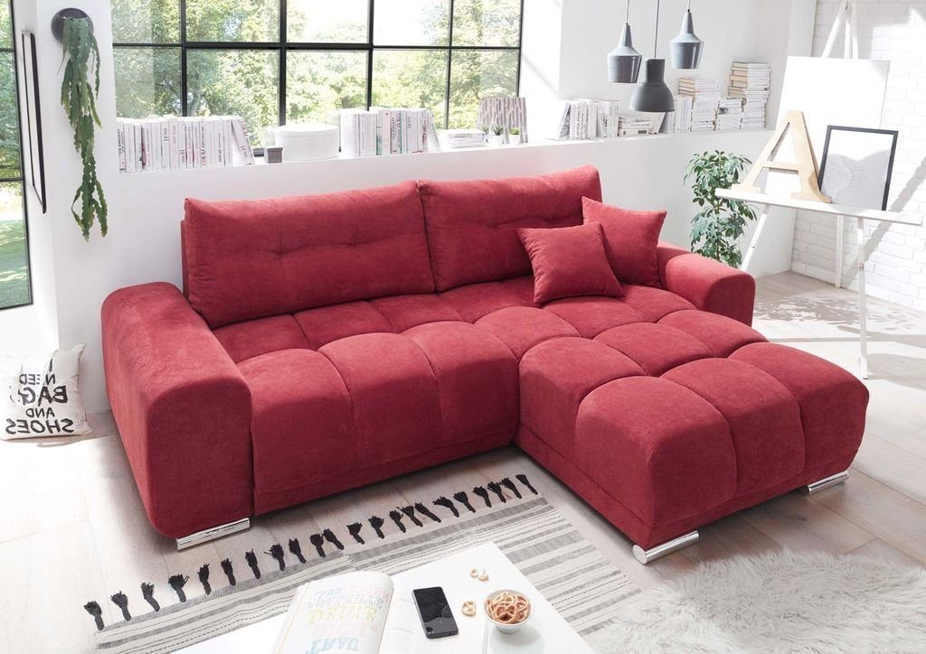 Couch Sofa Ecksofa, EXCITING Rot Ecksofa 264x186 (Berry) cm DESIGN ED Paco Eckcouch