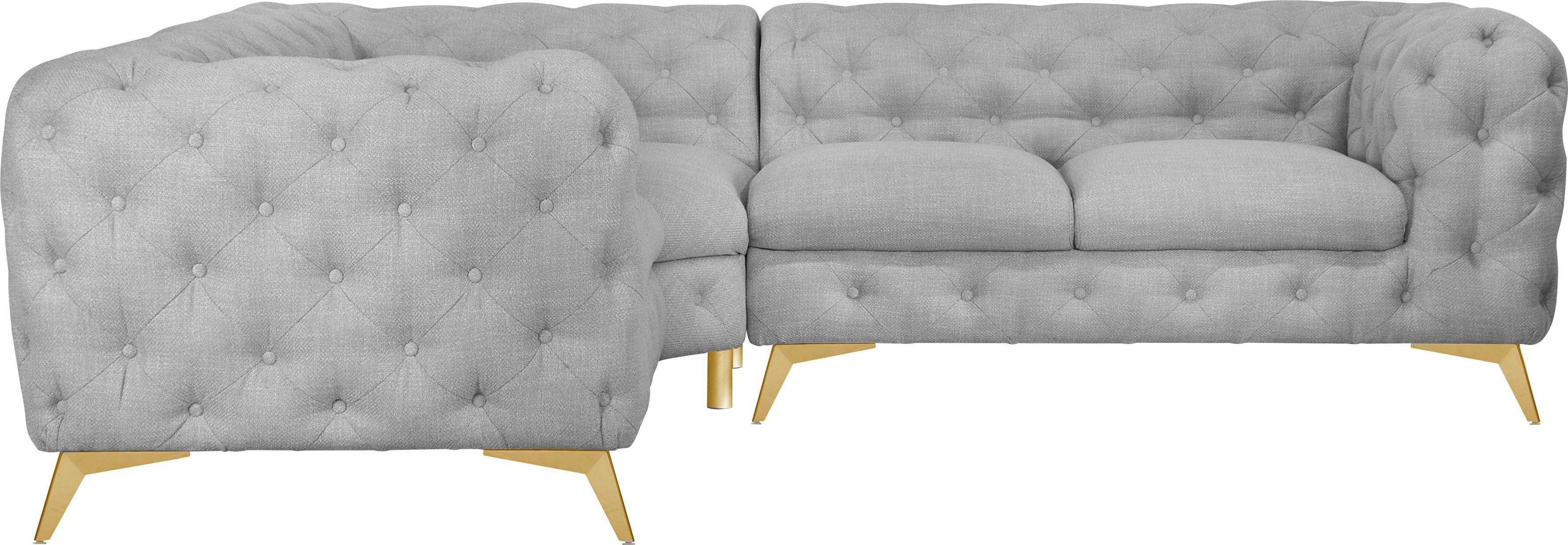 Home affaire Chesterfield-Sofa Ecksofa GLYNIS L-Form mit Wellenunterfederung, Maße B/T/H 264/204/75cm, aufwändige Knopfheftung, moderne Chesterfield Optik, Fußfarbe wählbar