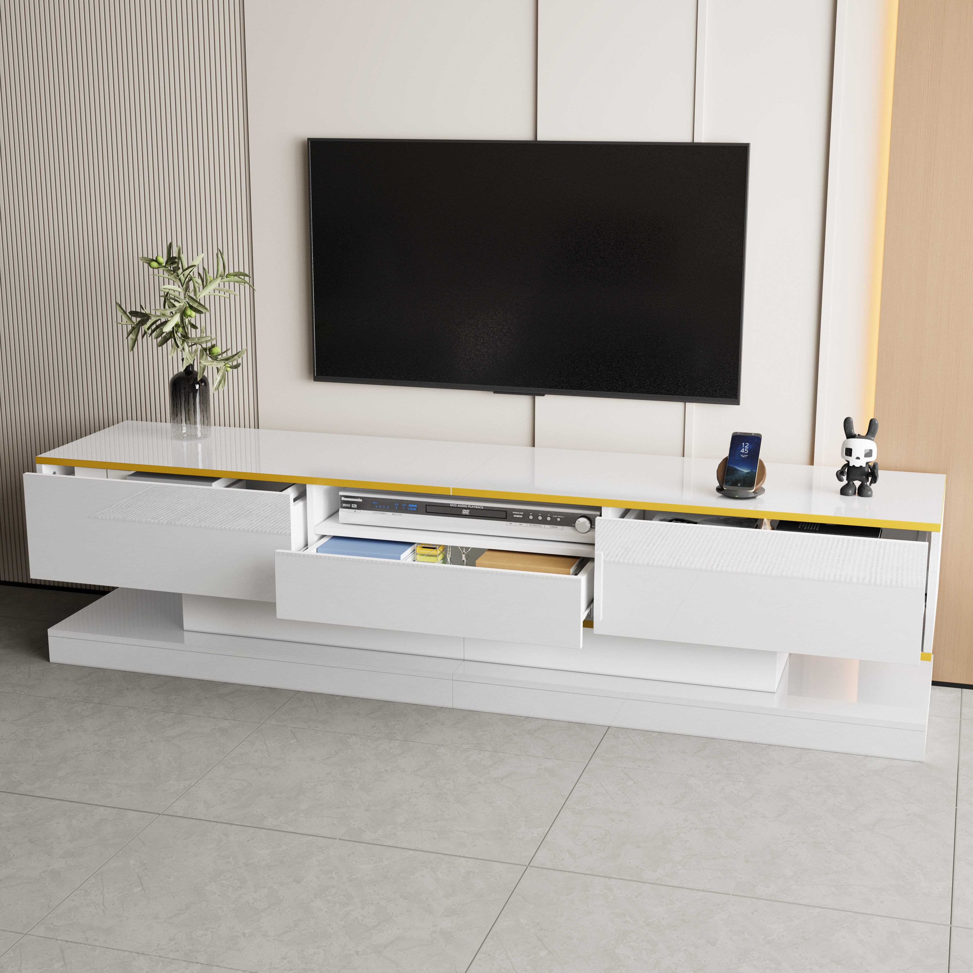 STILVORA Lowboard TV-Schrank mit 3 Schubladen&Fach,TV-Lowboard mit LED&Hoch günstig online kaufen