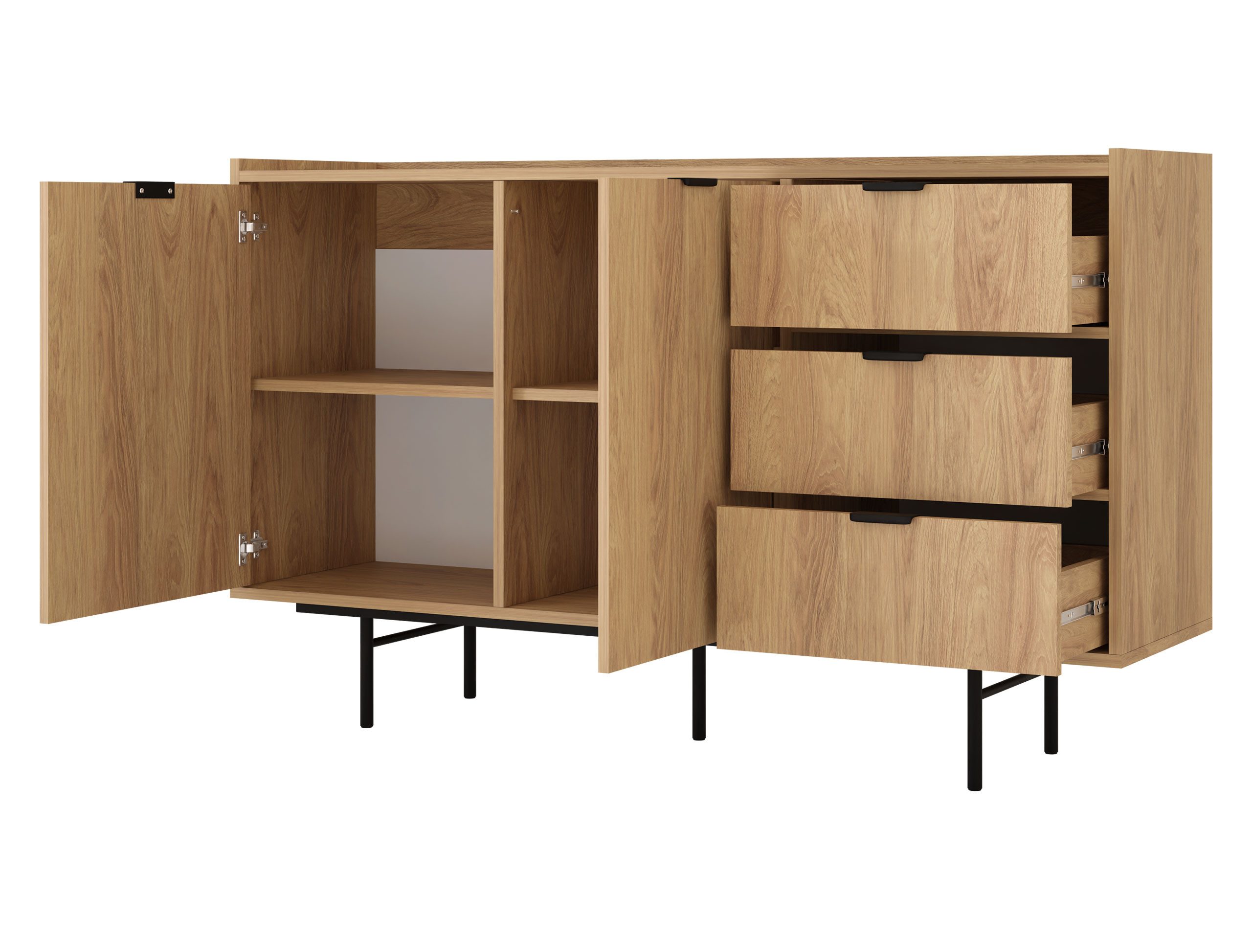 MIRJAN24 Kommode Edison 2D3S (mit zwei Drehtüren und drei Schubladen), 150x40x90 cm, Schwarze Metallgriffe