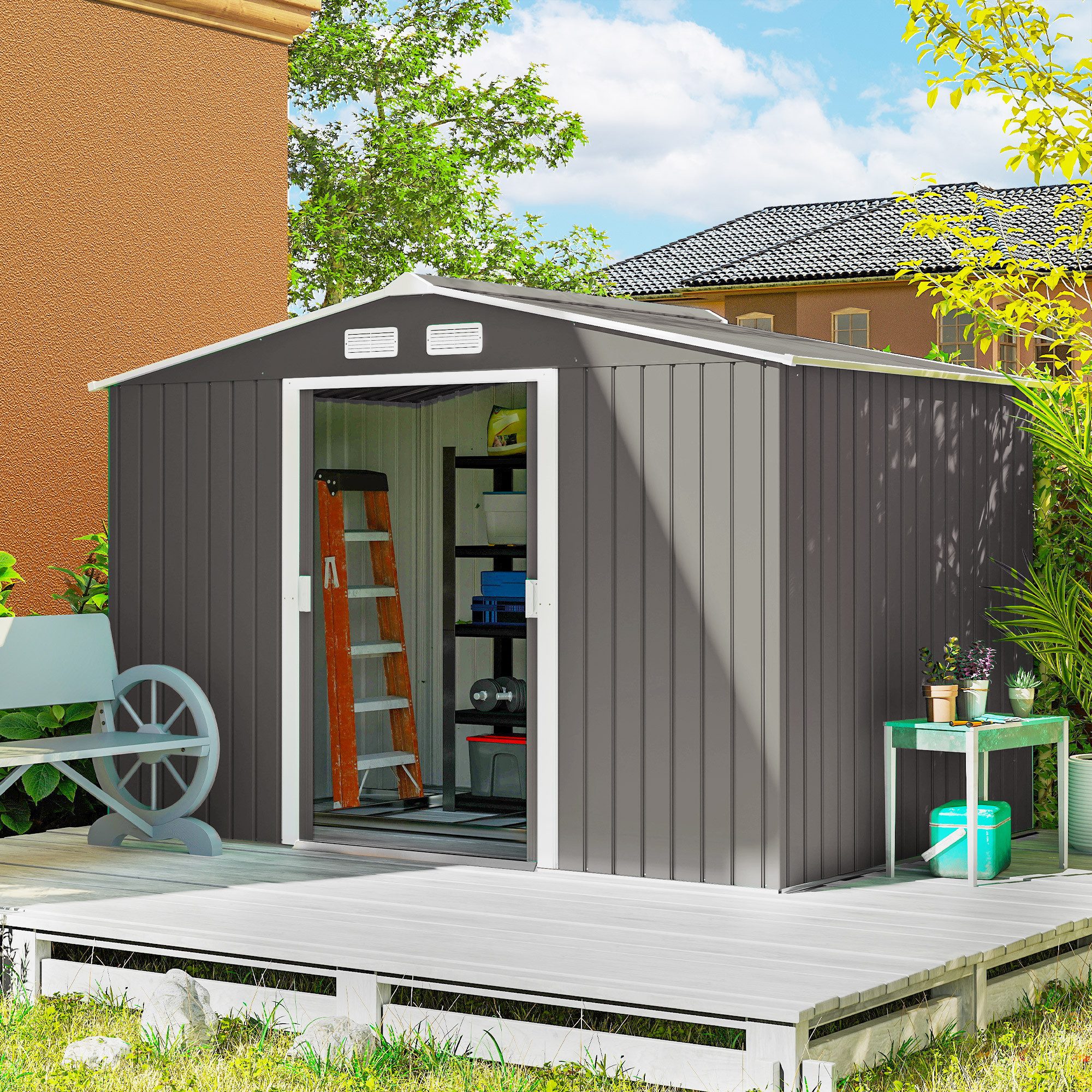 Outsunny Gerätehaus Fahrradschuppen, Schuppen mit Fundament, BxT: 277x195 c günstig online kaufen