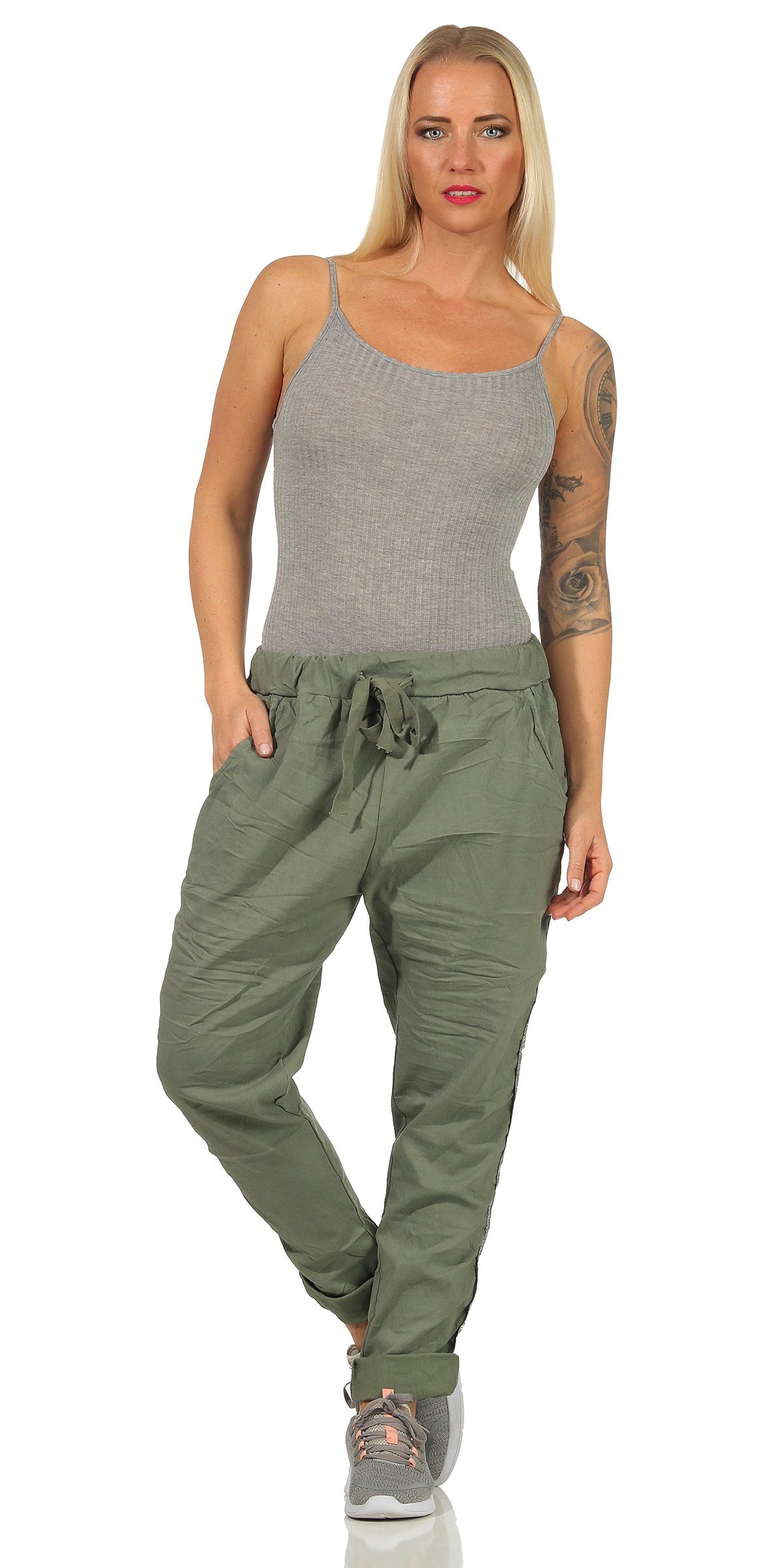 Mississhop Jogginghose Damen Hose Baumwollhose mit Seitlichen Silberstreifen M.348
