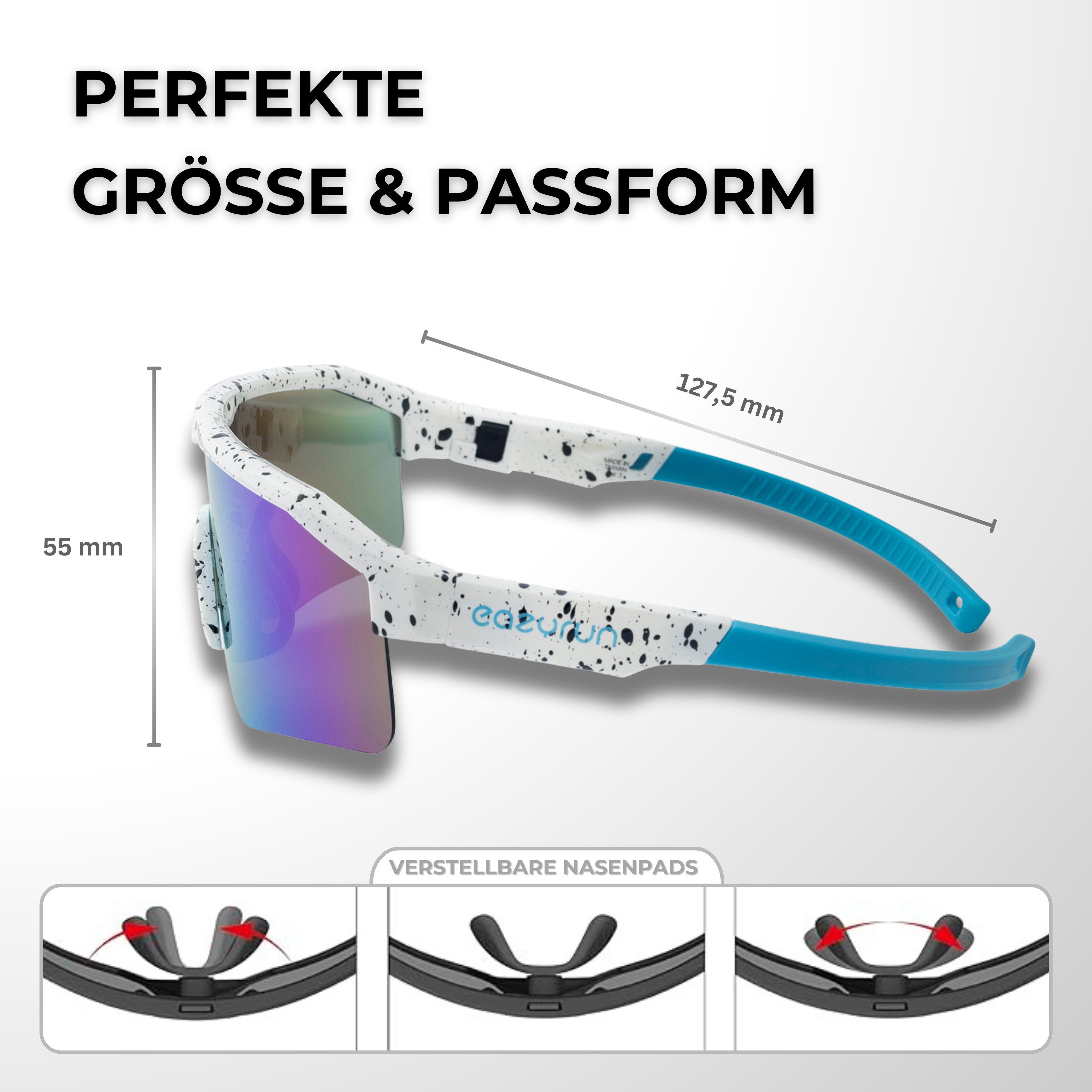 EyeAm Fahrradbrille, Sportbrille, Unisex Design, Für Sport, Rad, Laufen, MTB & Outdoor, (Modell: EAZYRUN), UV-Schutz 400